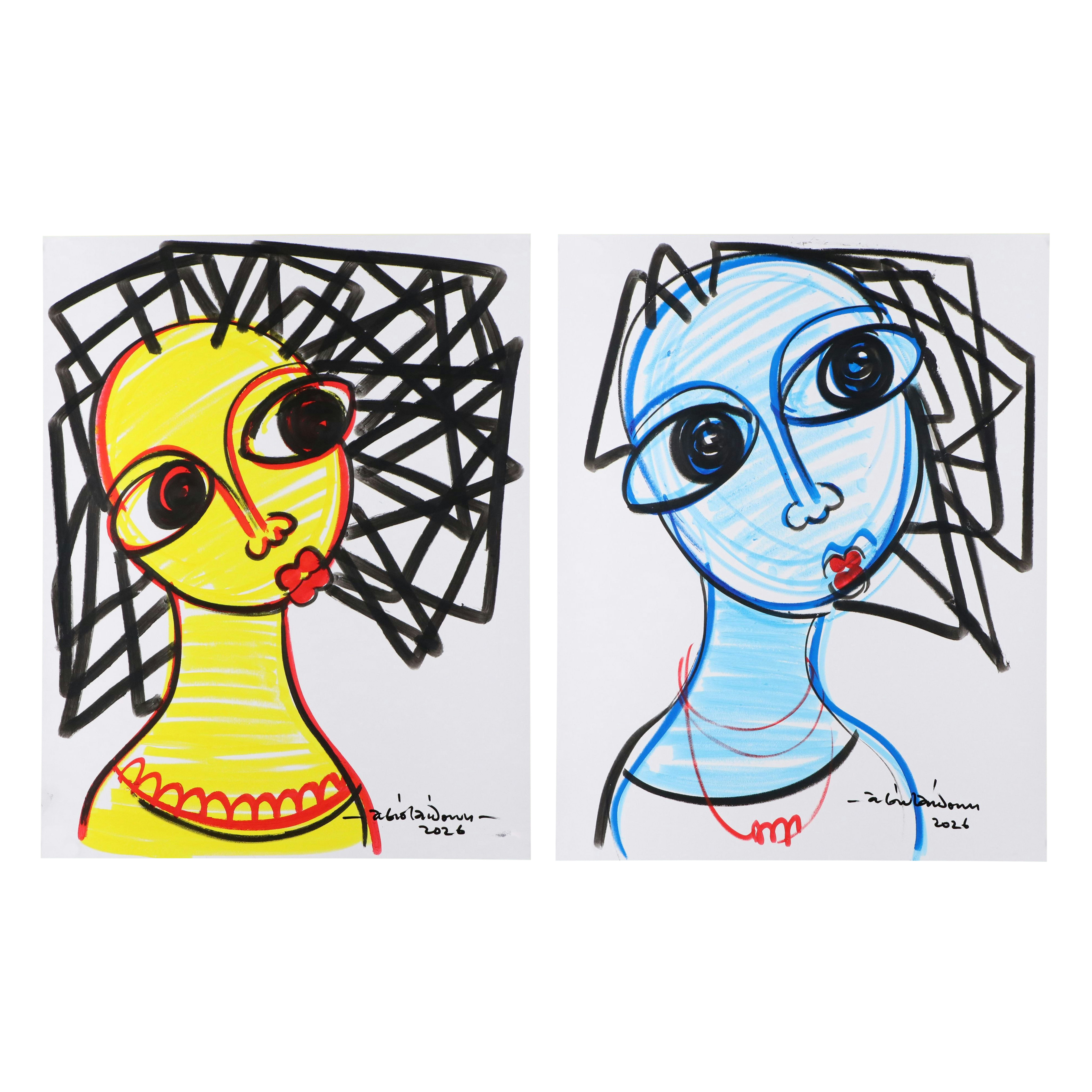 Abiola Idowu Acrylic and Marker Portraits "Let's Celebrate" and More, 2026