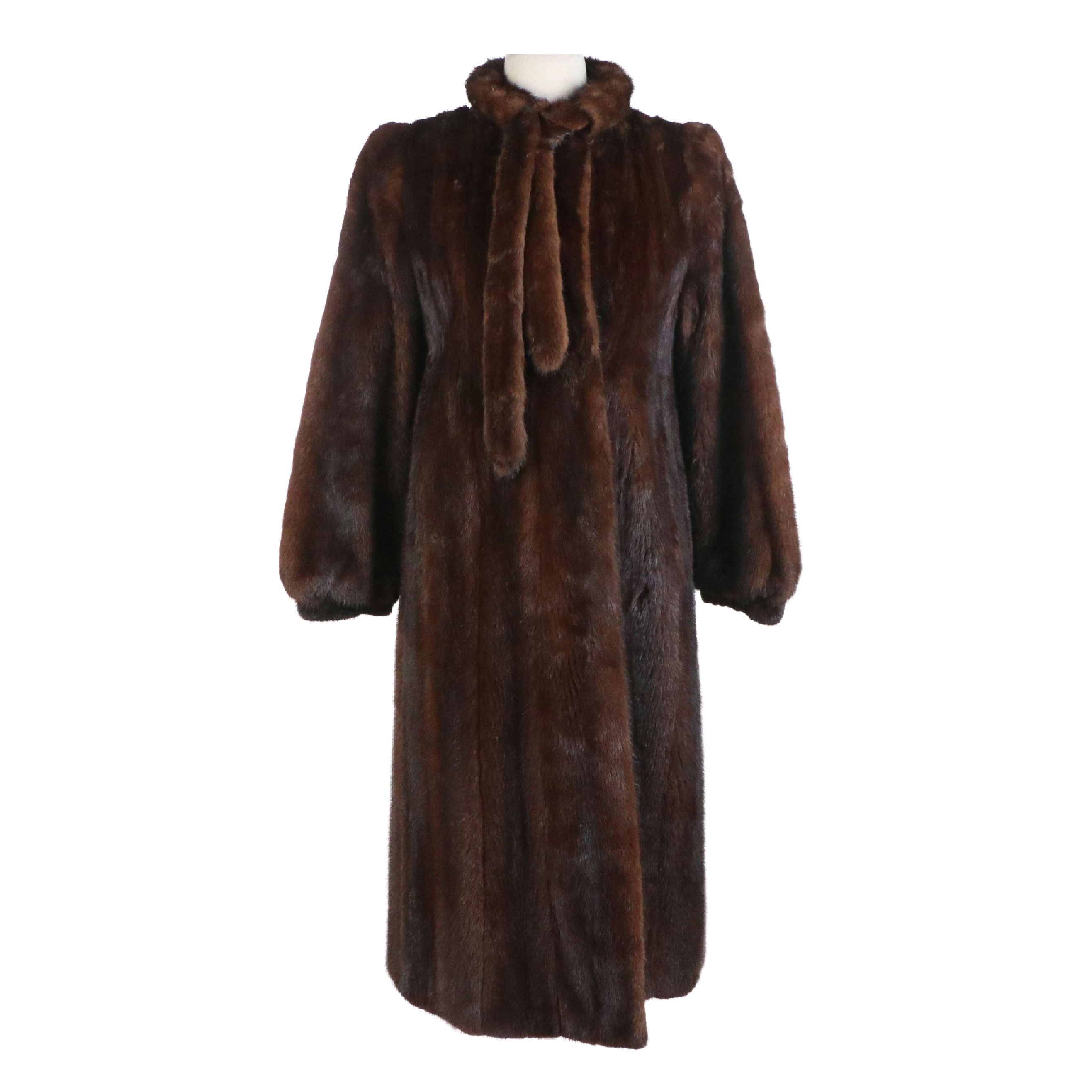 Chocolate Mink Fur Full-Length Coat with Narrow Mink Fur Scarf