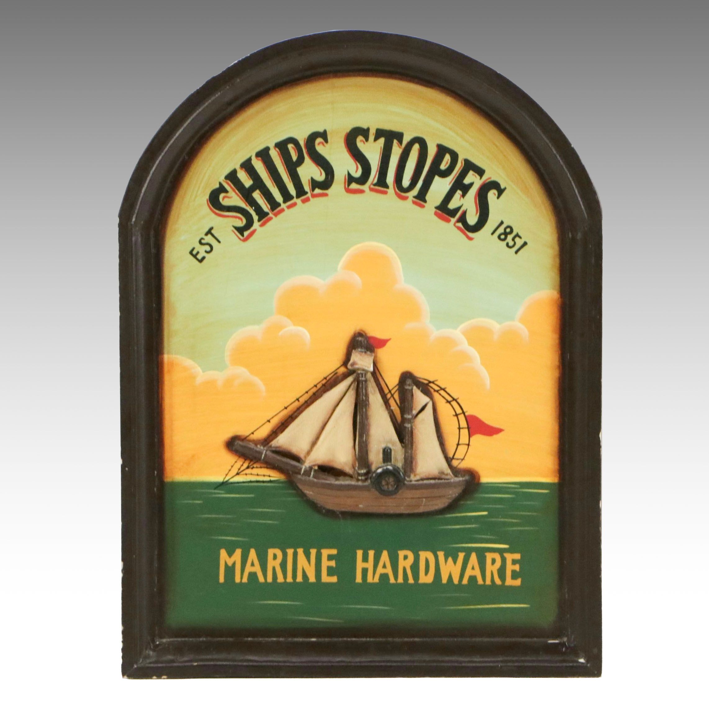 "Ships Stopes Est 1851 / Marine Hardware" Decorative Sign, 21st Century