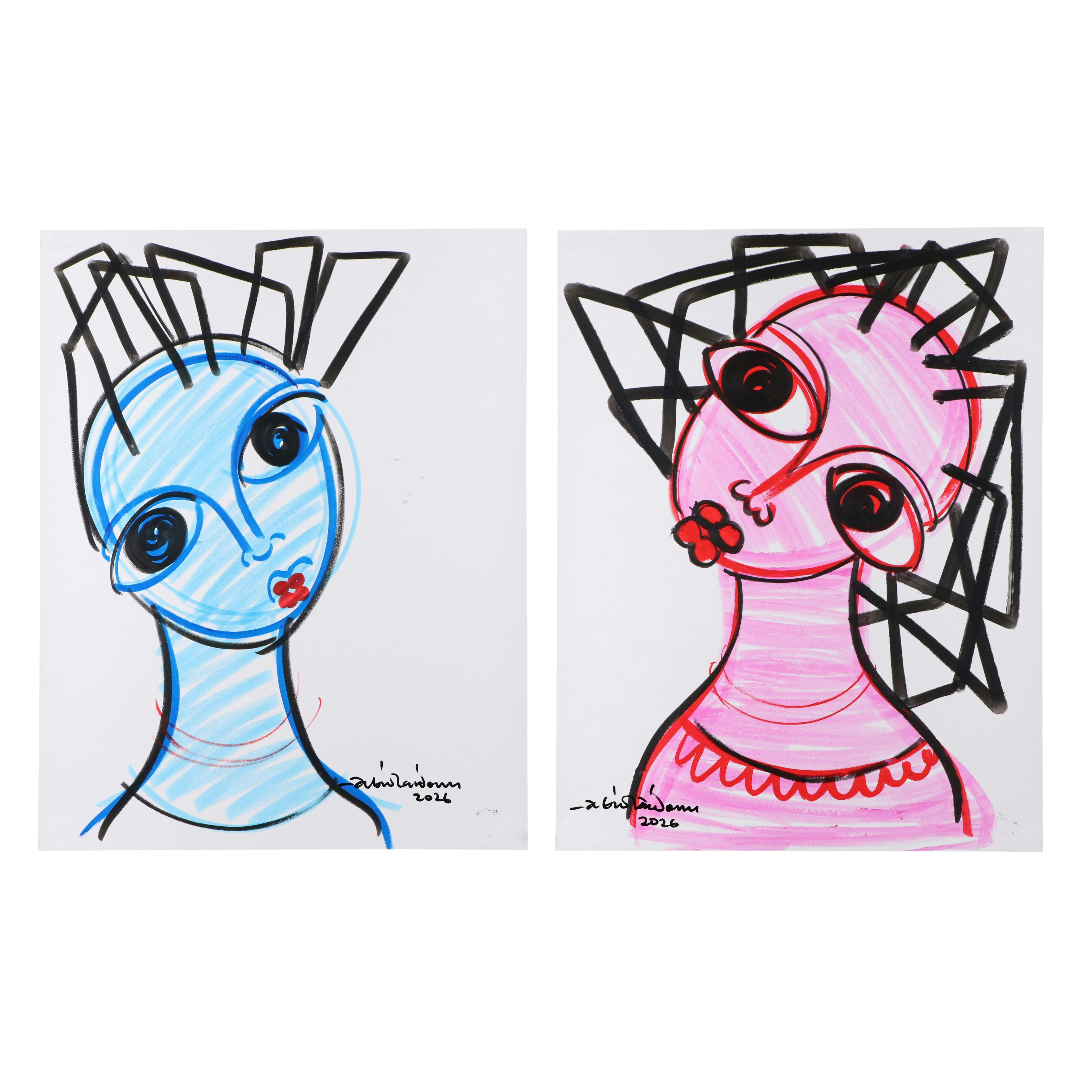 Abiola Idowu Acrylic and Marker Portraits "I am Great" and More, 2026