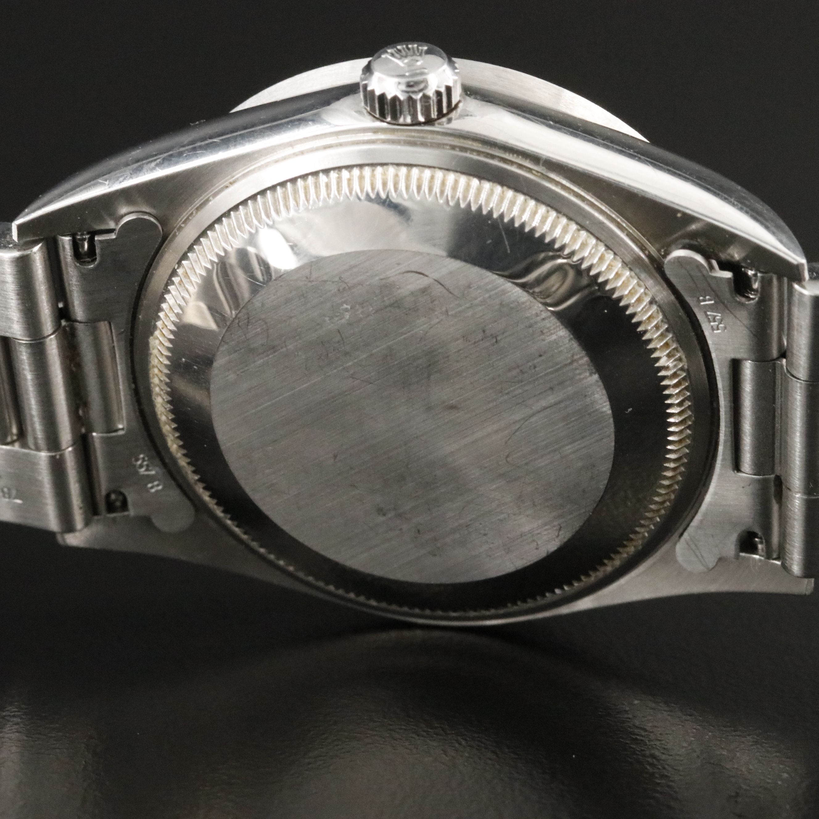 2002 Rolex Oyster Perpetual Engine Turned Bezel Blue Dial Date Ref. 15210 Watch