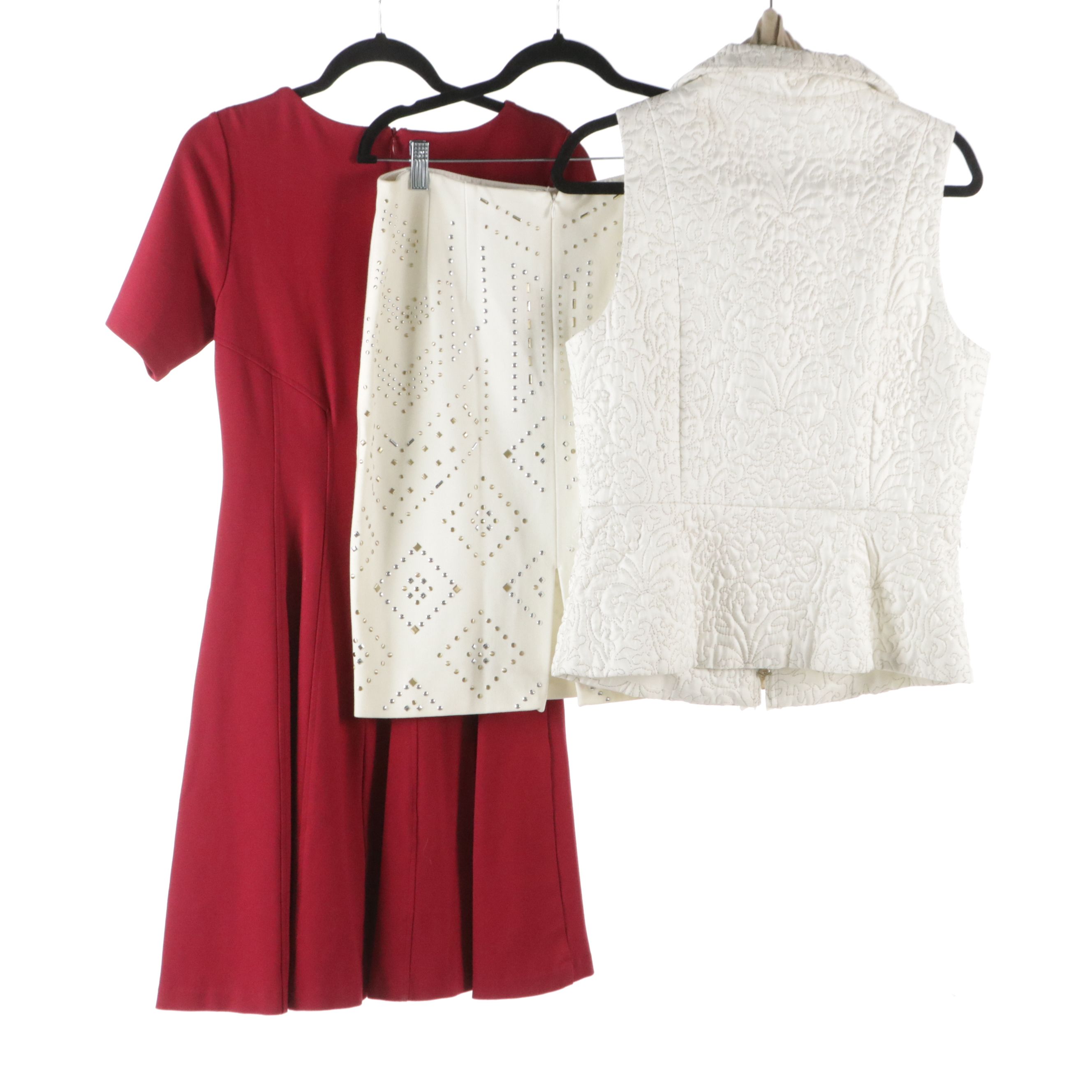 White House Black Market Dress, Zip Vest and Belt, and Studded Skirt