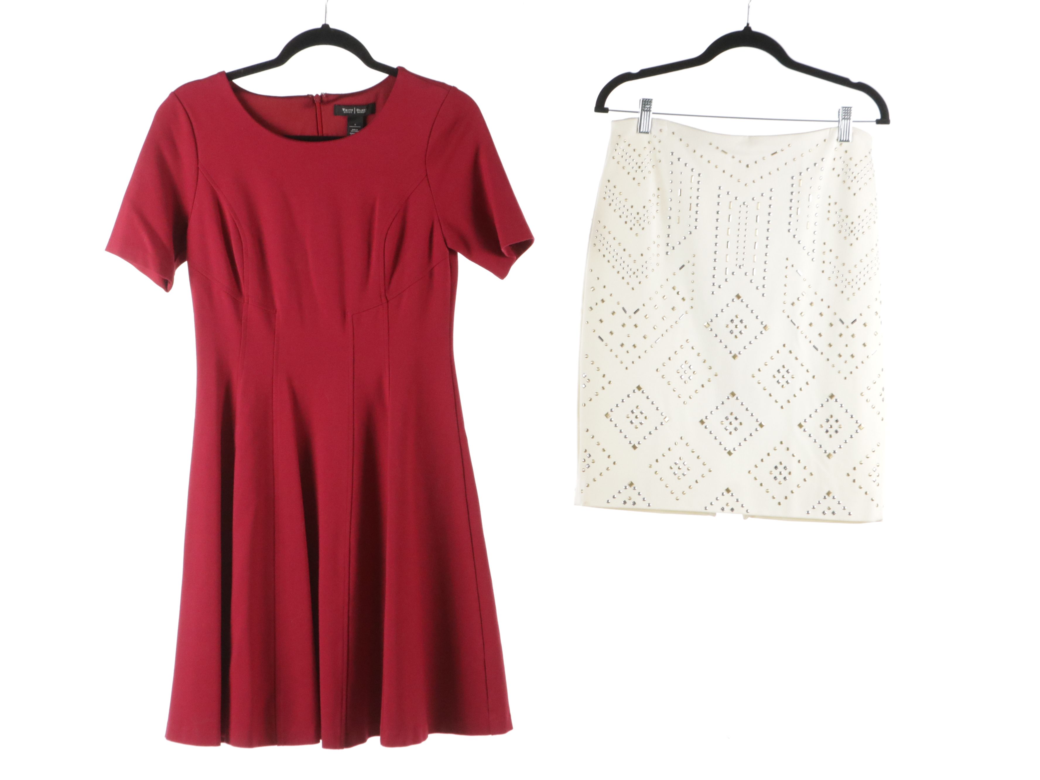 White House Black Market Dress, Zip Vest and Belt, and Studded Skirt