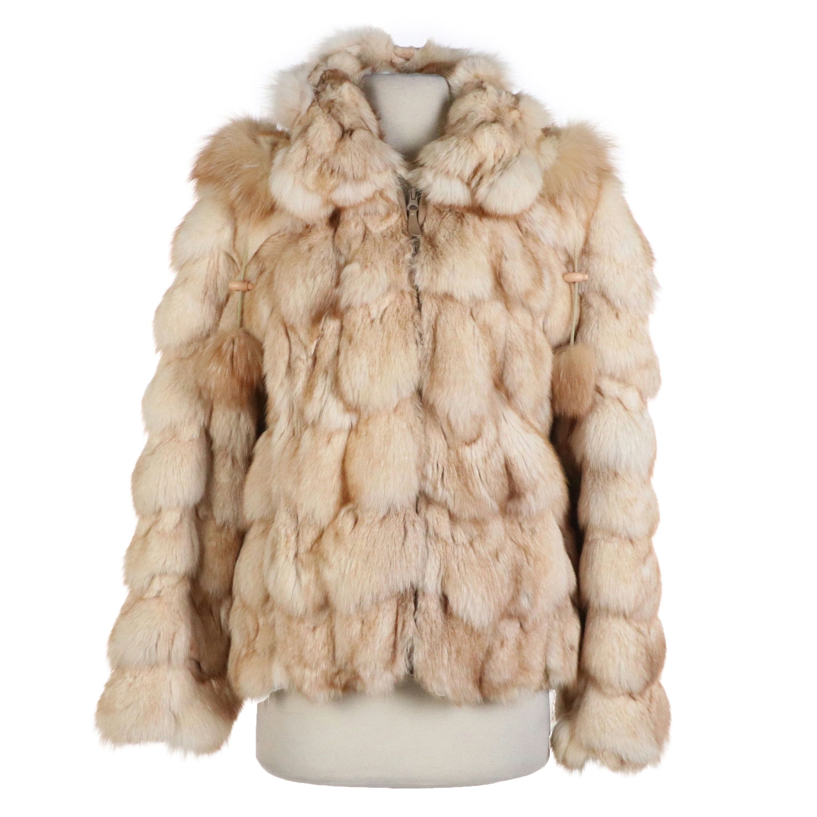Michaela Fur Vintage Chunky Pieced Fox Fur Zipper-Front Coat