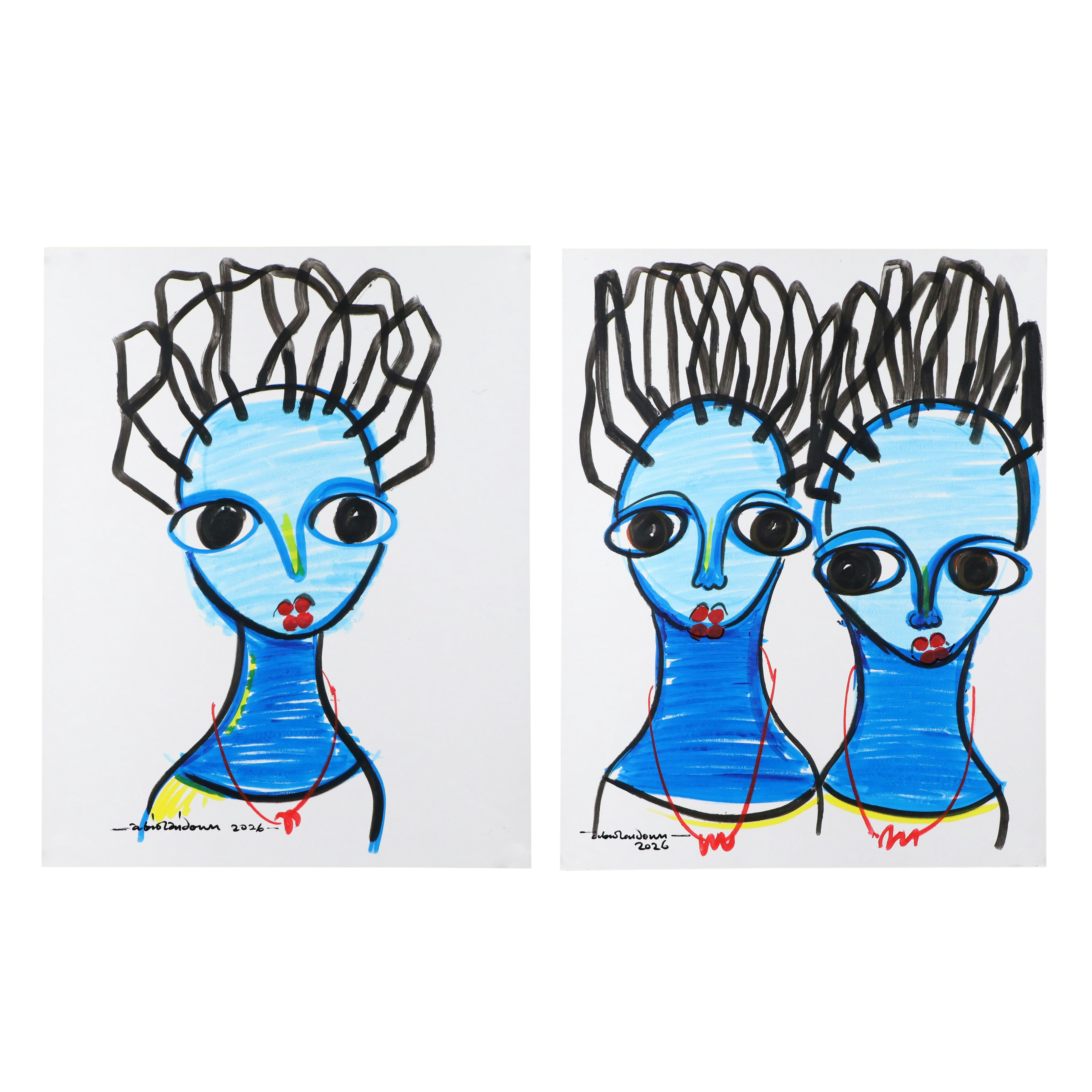 Abiola Idowu Acrylic and Marker Portraits "I Love You III" and More, 2026