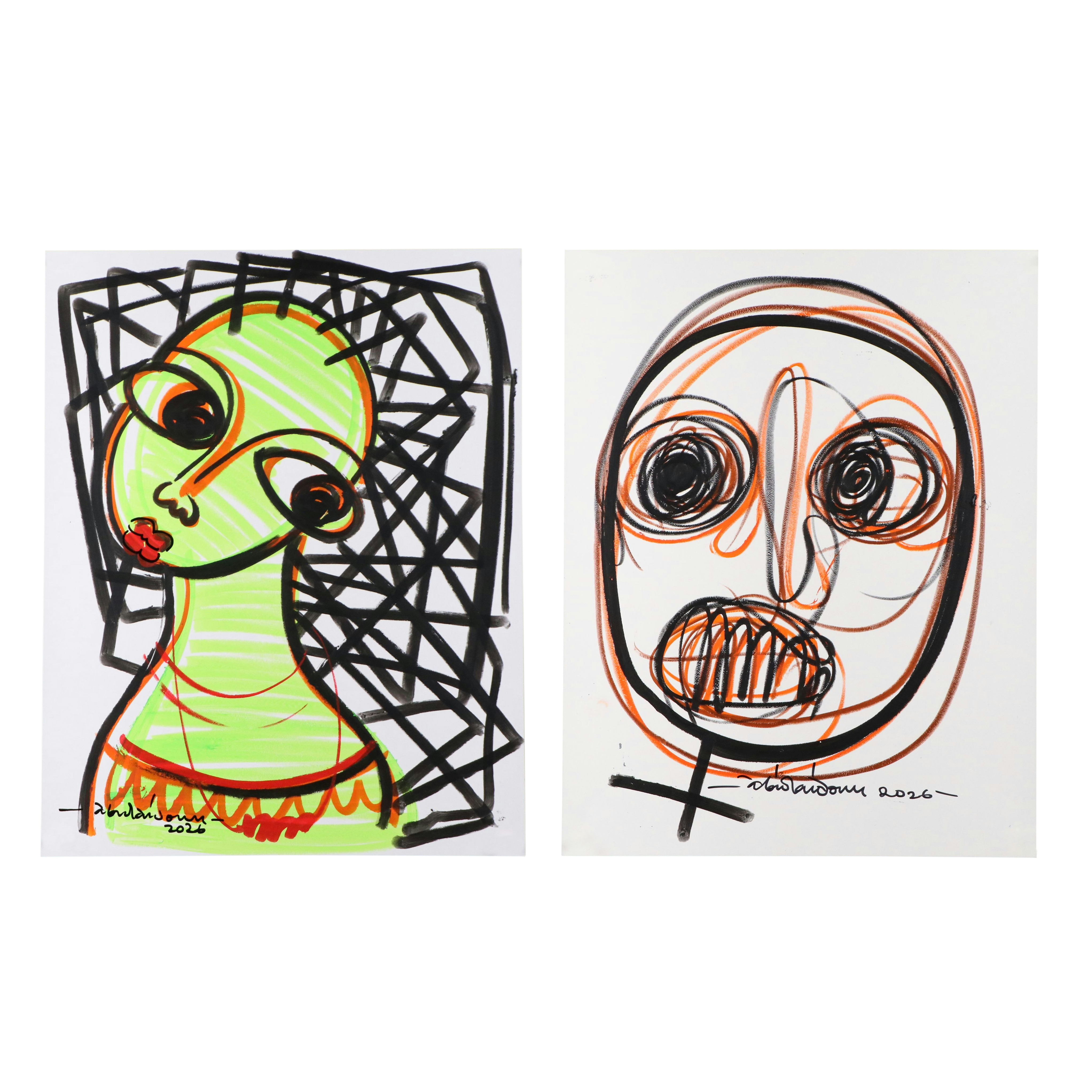 Abiola Idowu Acrylic and Marker Portraits "Freedom" and "I Believe in You," 2026