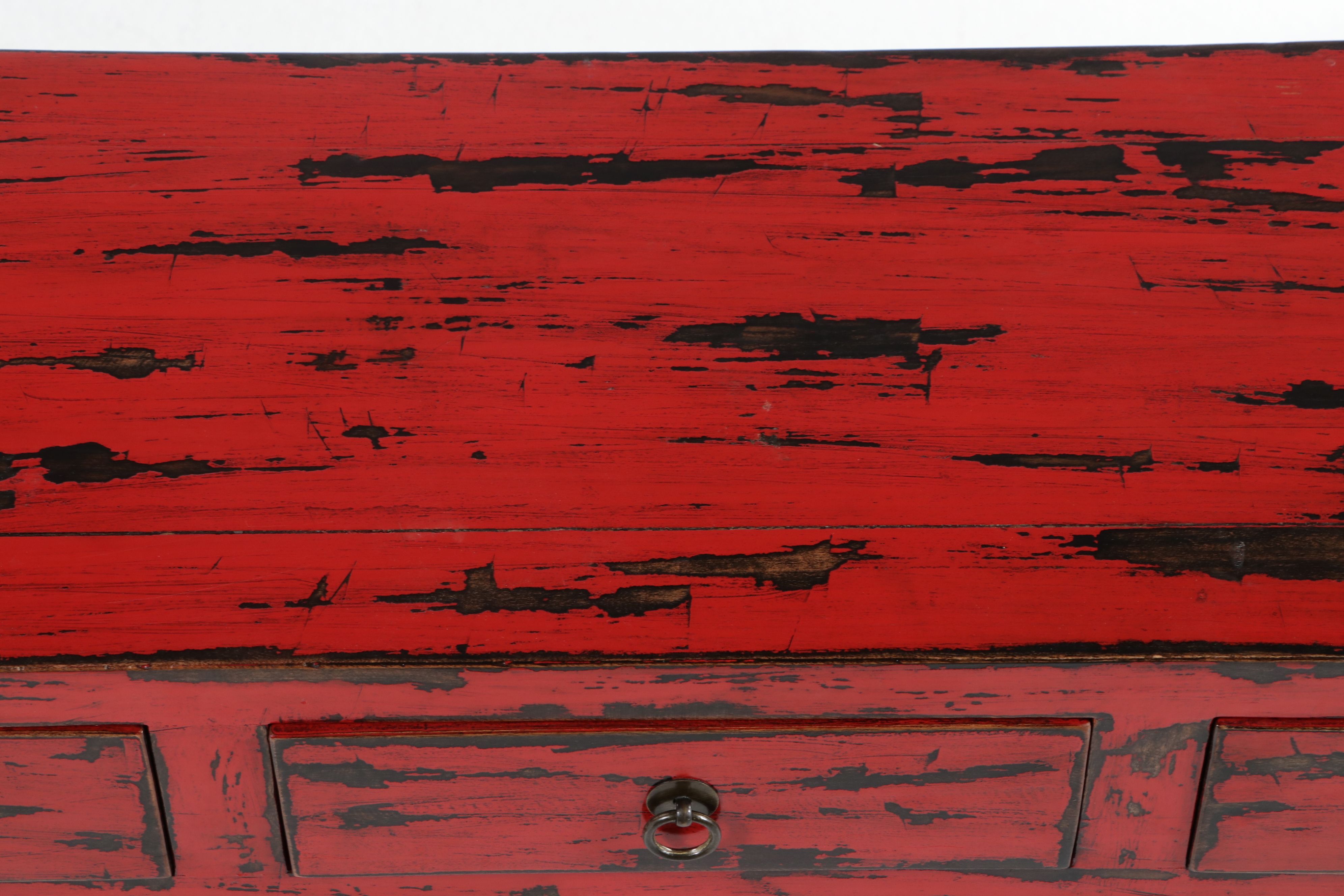 Tibetan Distressed Red Lacquered Sideboard