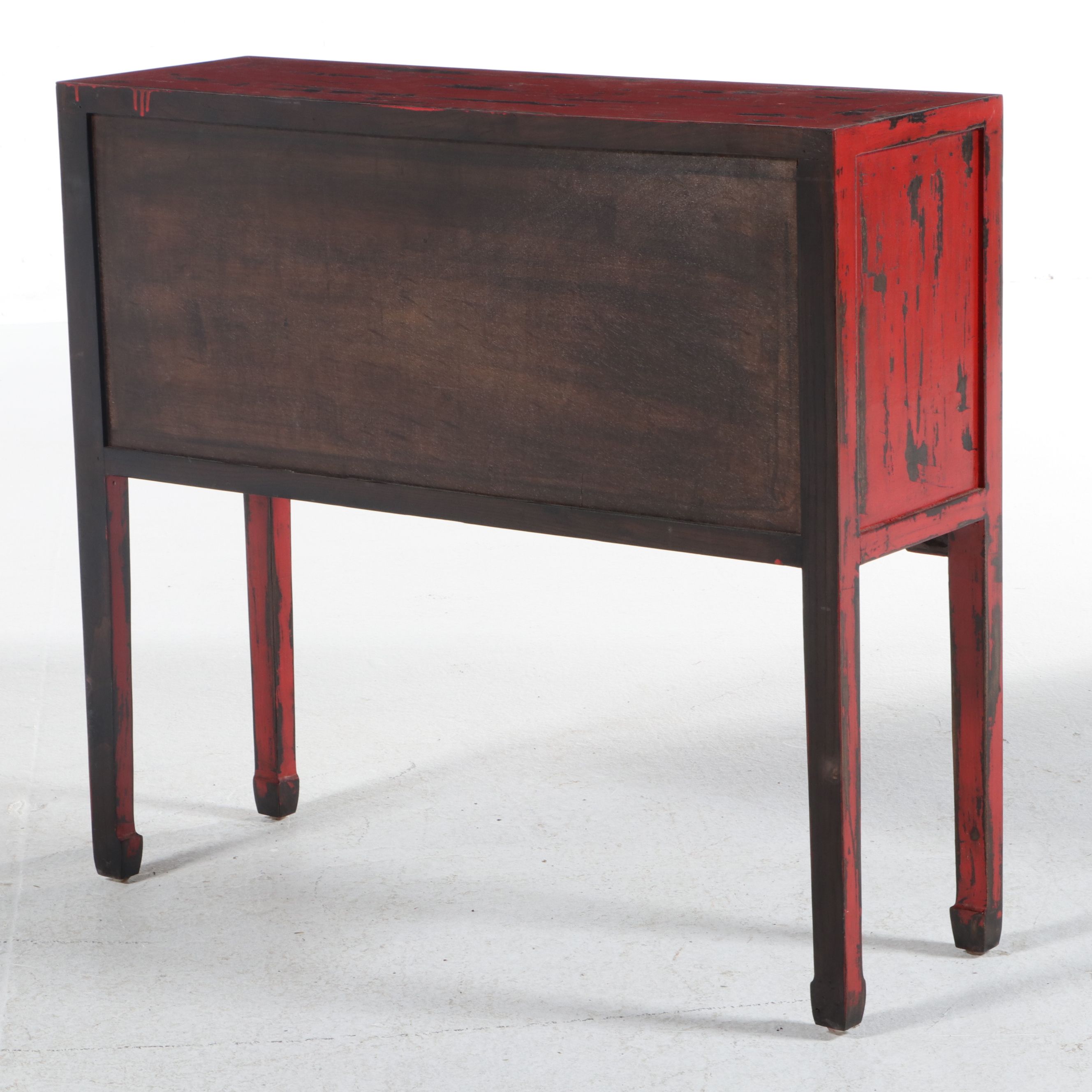 Tibetan Distressed Red Lacquered Sideboard