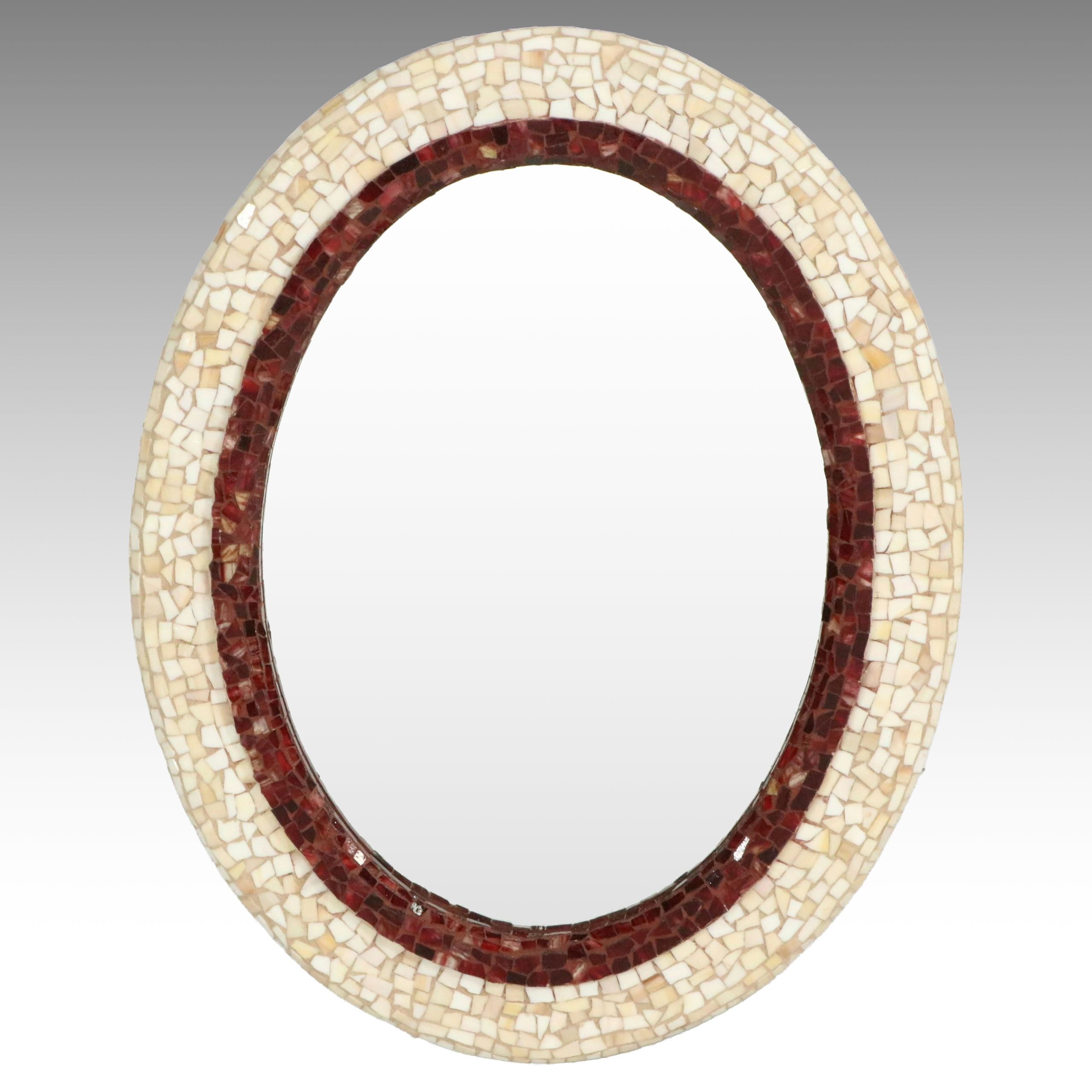 Double Mosaic Framed Oval Mirror, Vintage