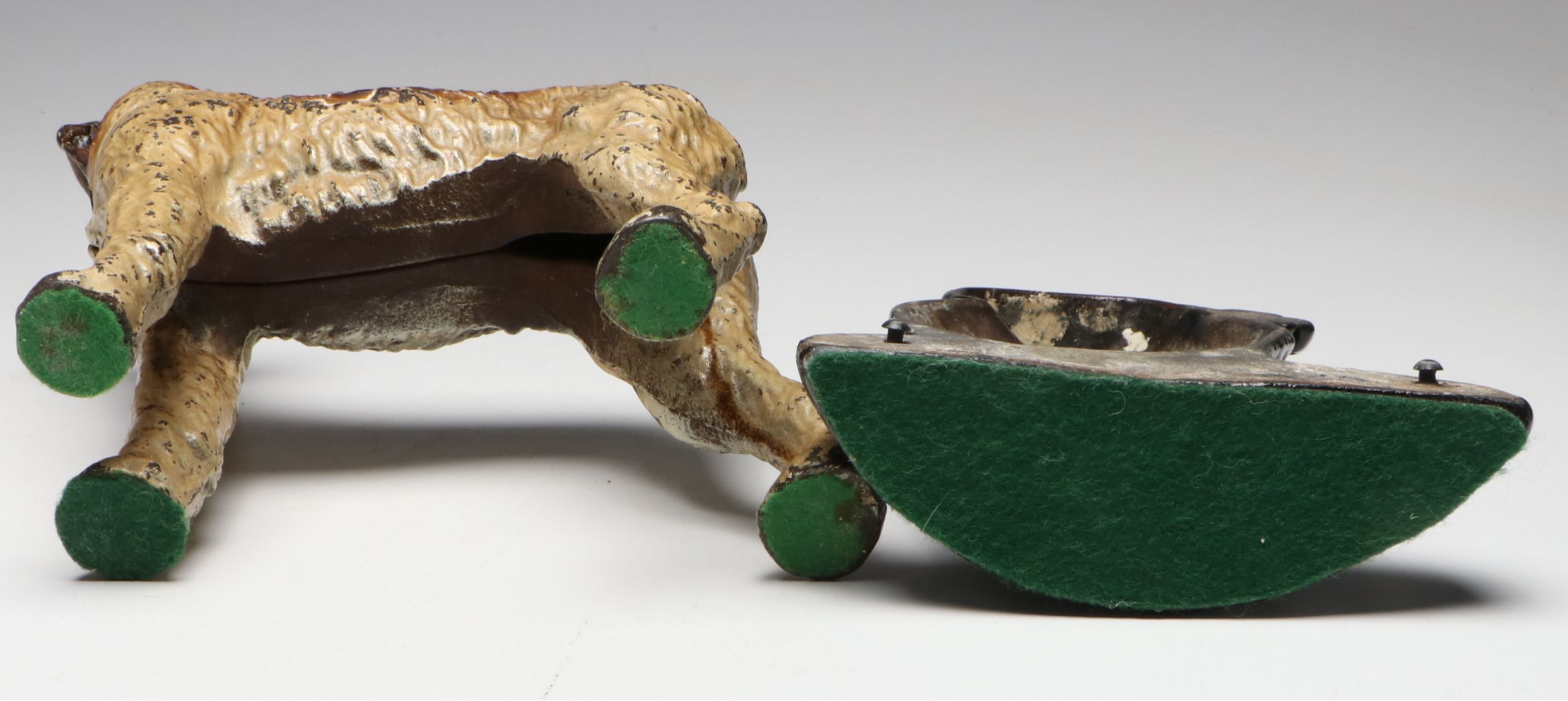 Painted Cast Iron Terrier Dog and Sitting Cat Doorstops, Early to Mid-20th C.