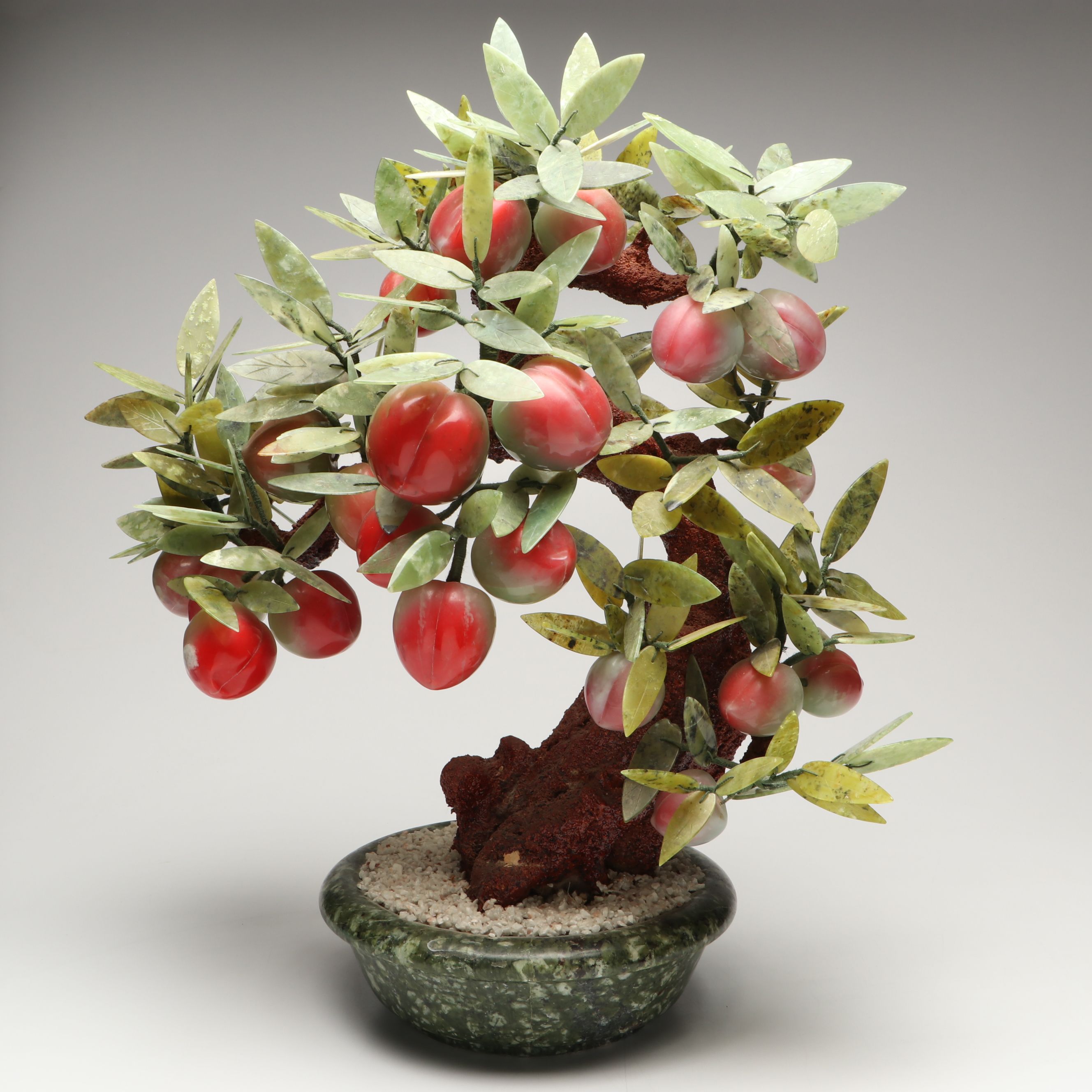 Carved Serpentine Peach Tree Bonsai Tree Figure