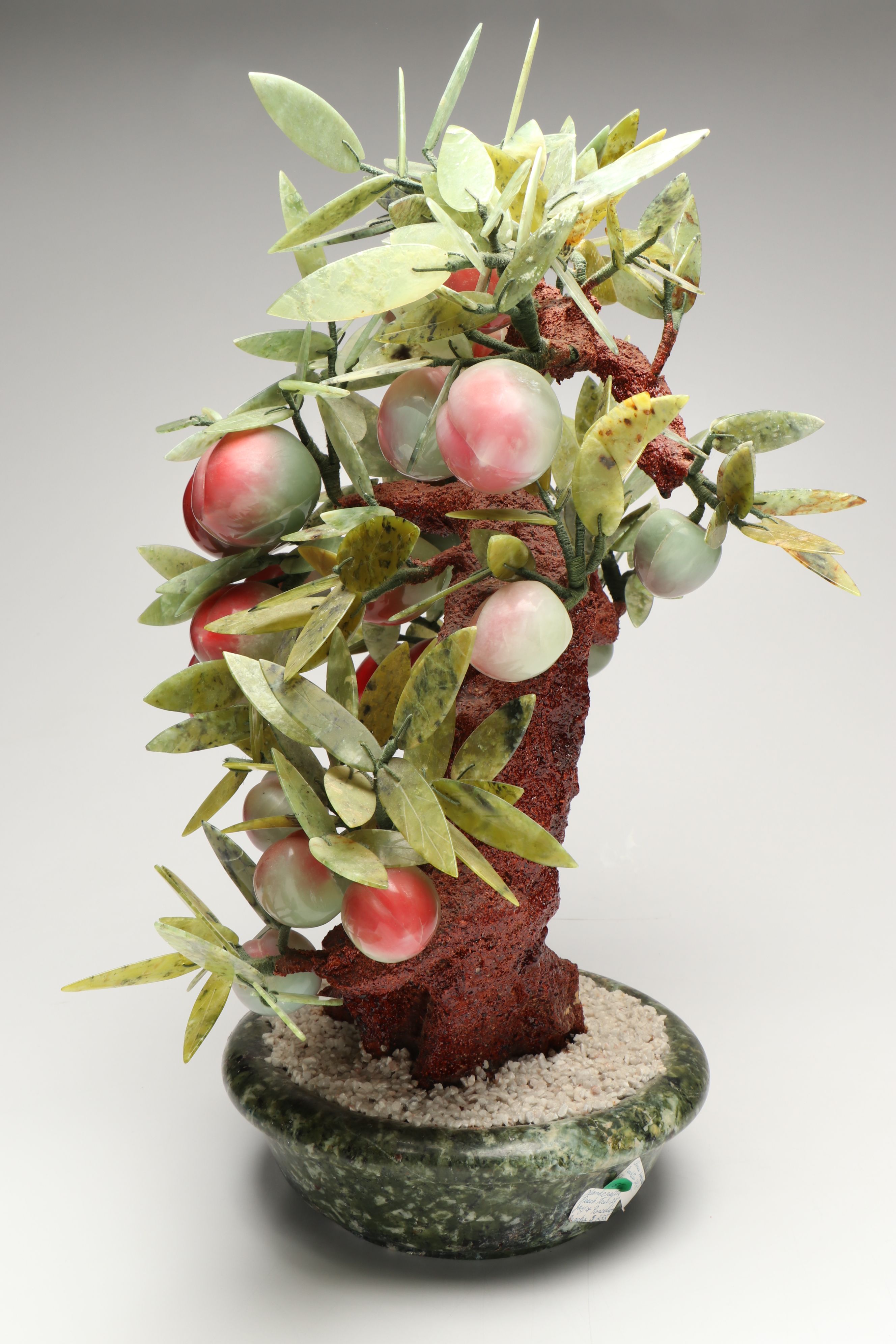 Carved Serpentine Peach Tree Bonsai Tree Figure