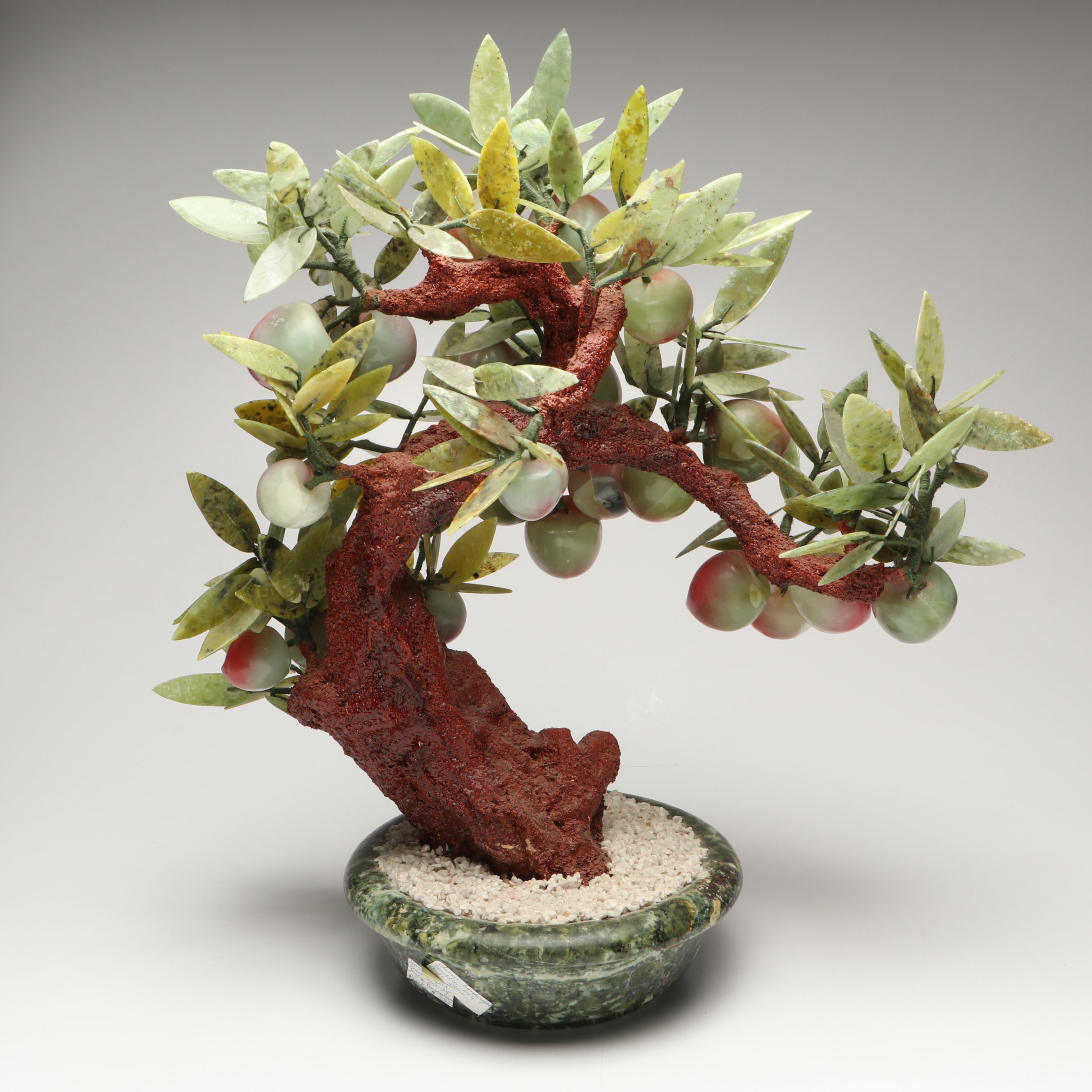 Carved Serpentine Peach Tree Bonsai Tree Figure