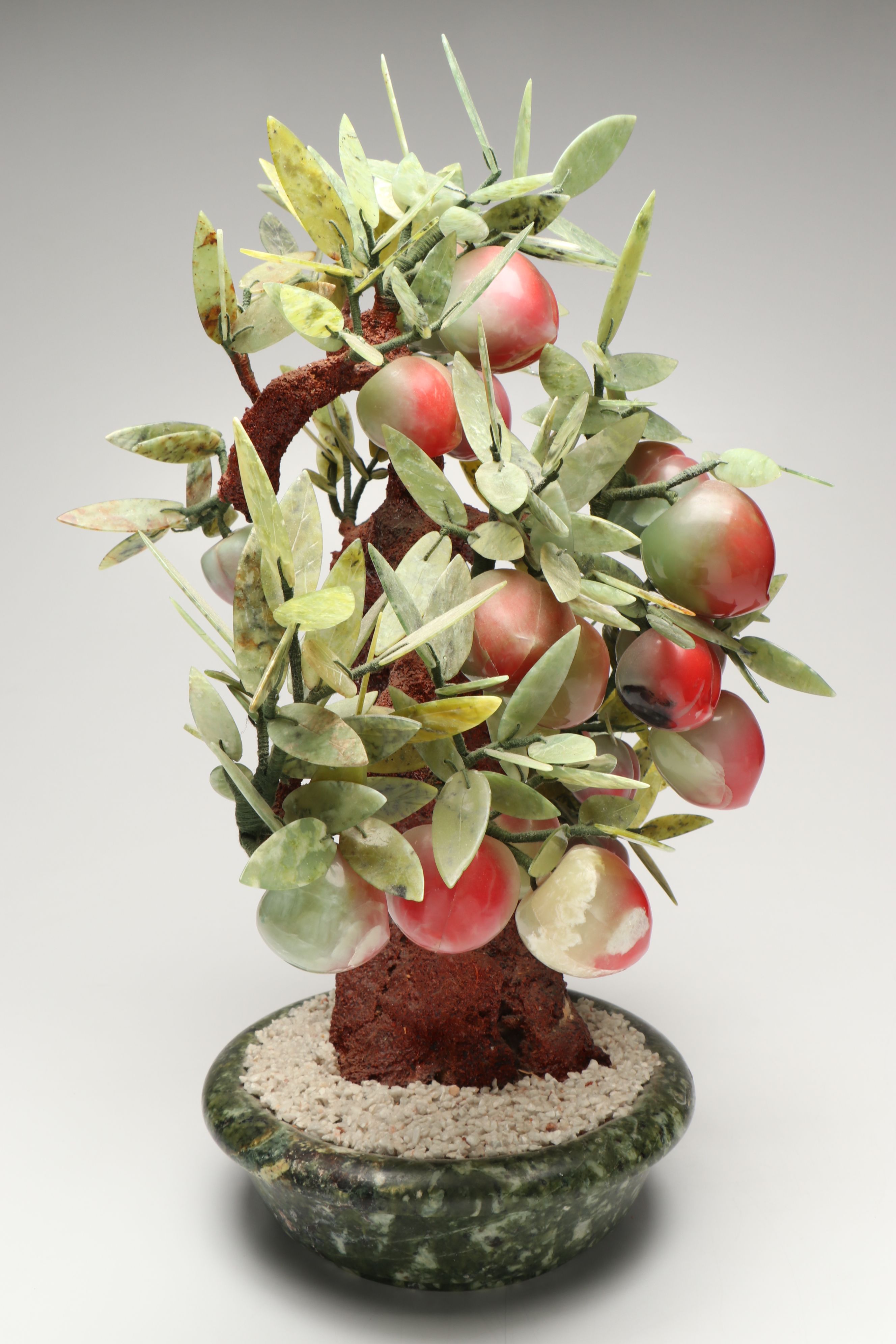 Carved Serpentine Peach Tree Bonsai Tree Figure