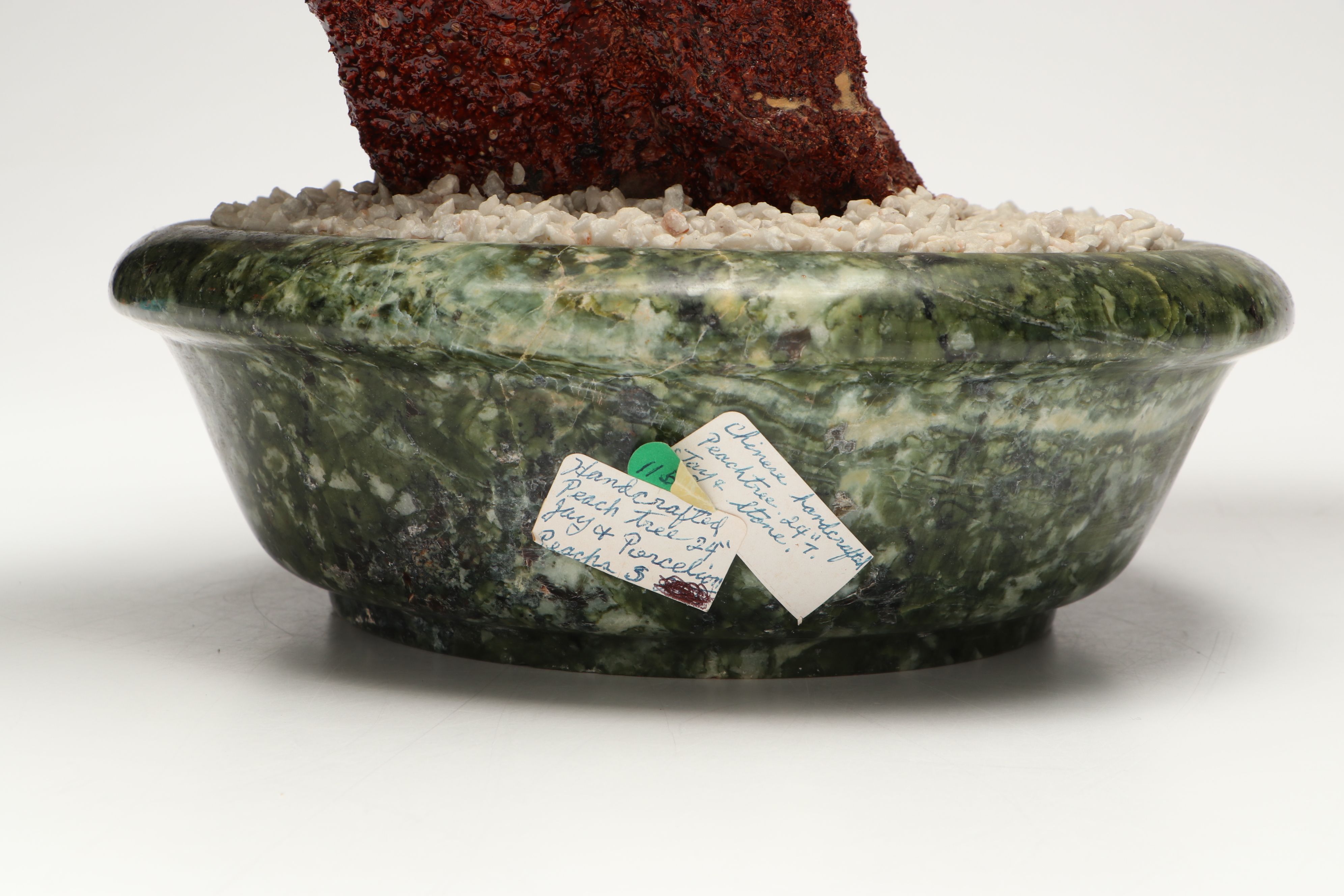 Carved Serpentine Peach Tree Bonsai Tree Figure