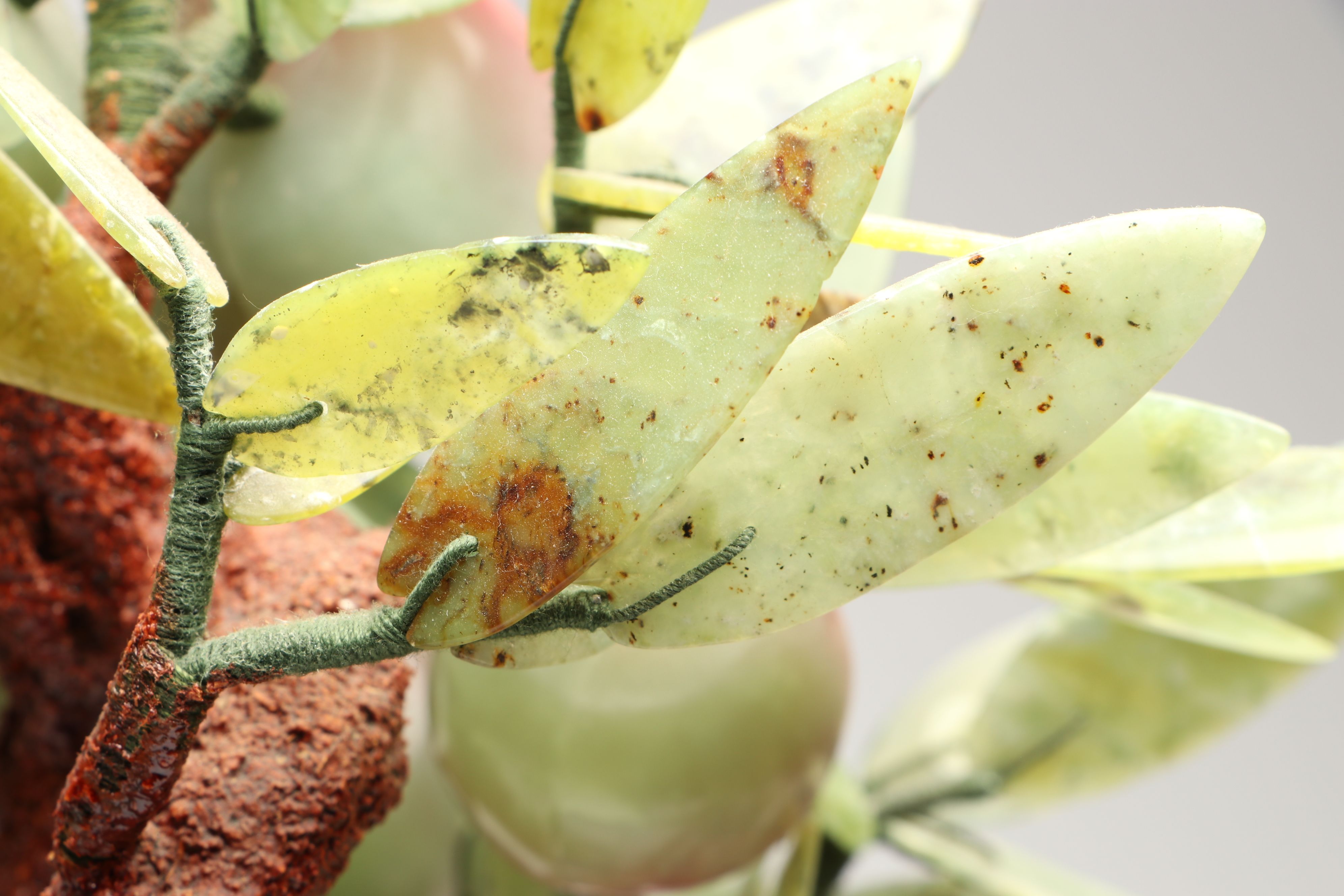 Carved Serpentine Peach Tree Bonsai Tree Figure