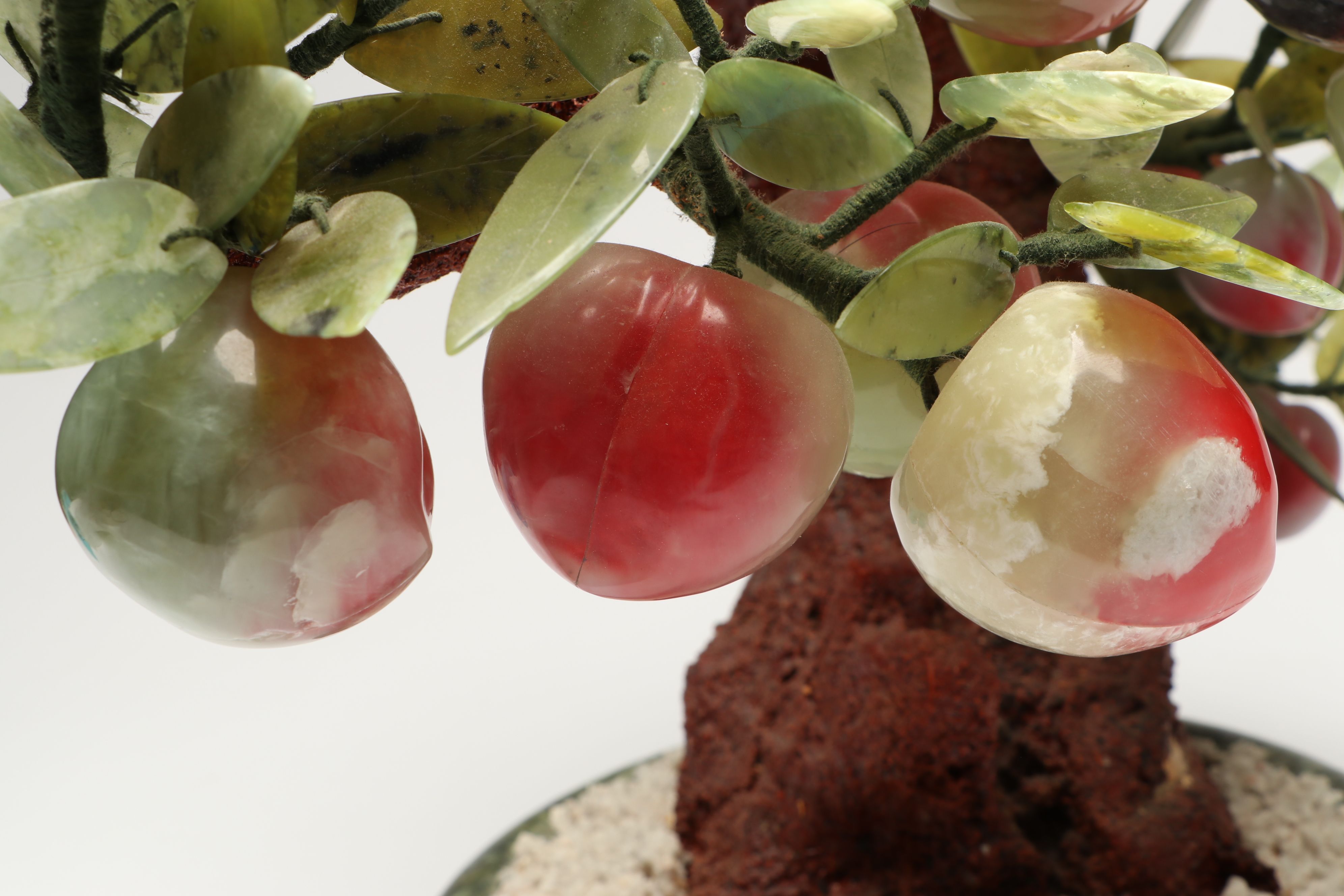 Carved Serpentine Peach Tree Bonsai Tree Figure