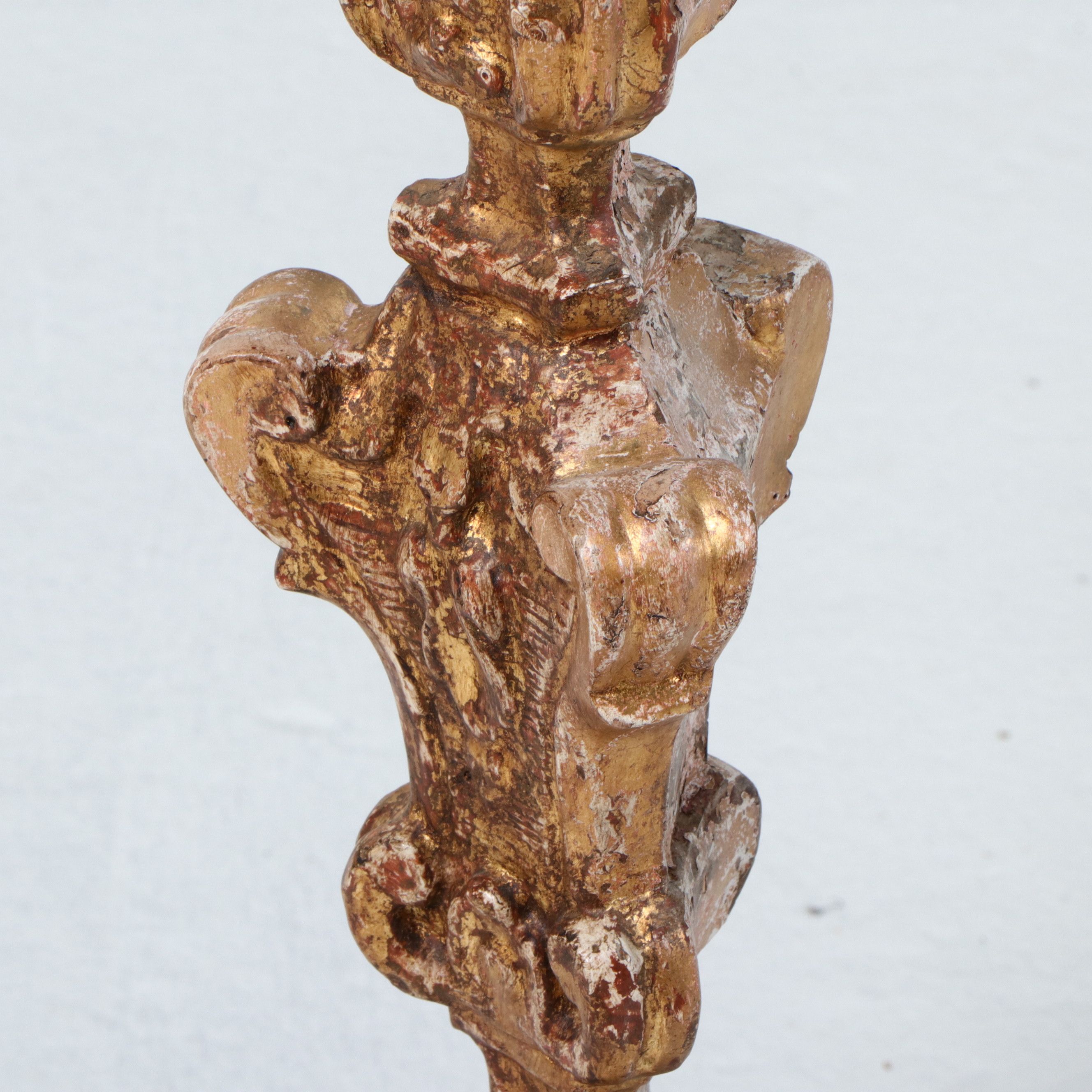 Baroque Style Distressed Giltwood Pillar Candle Holders