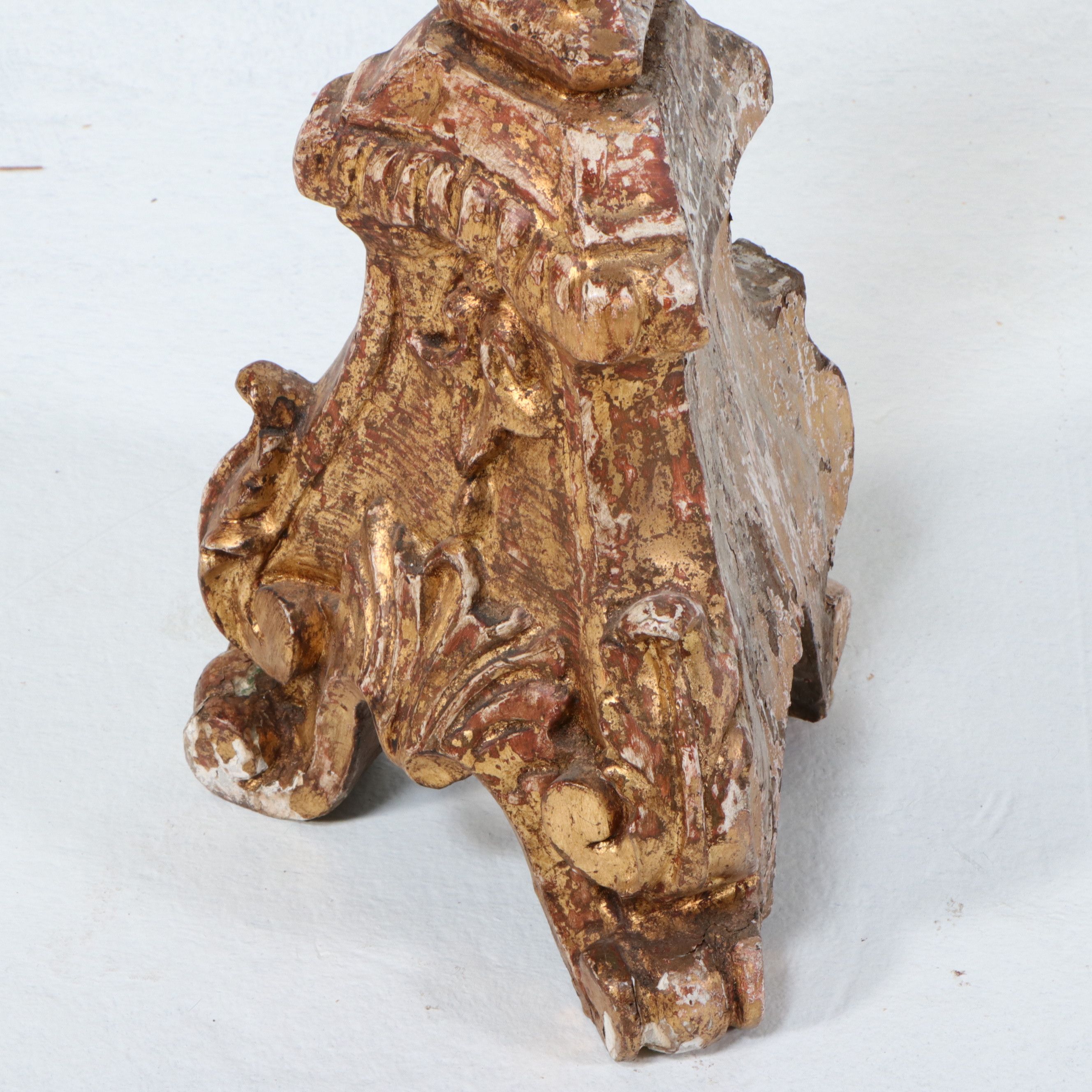 Baroque Style Distressed Giltwood Pillar Candle Holders