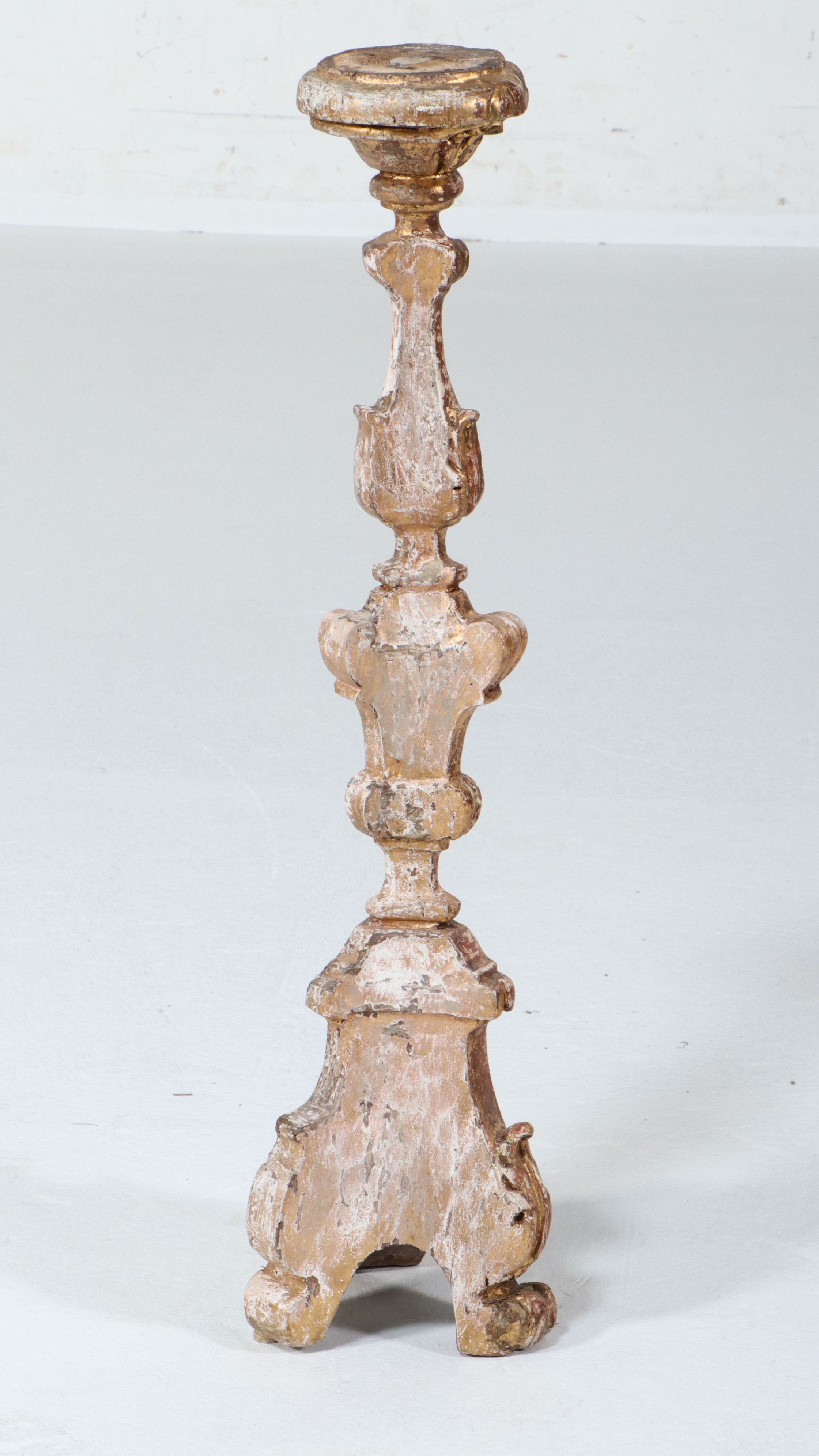 Baroque Style Distressed Giltwood Pillar Candle Holders