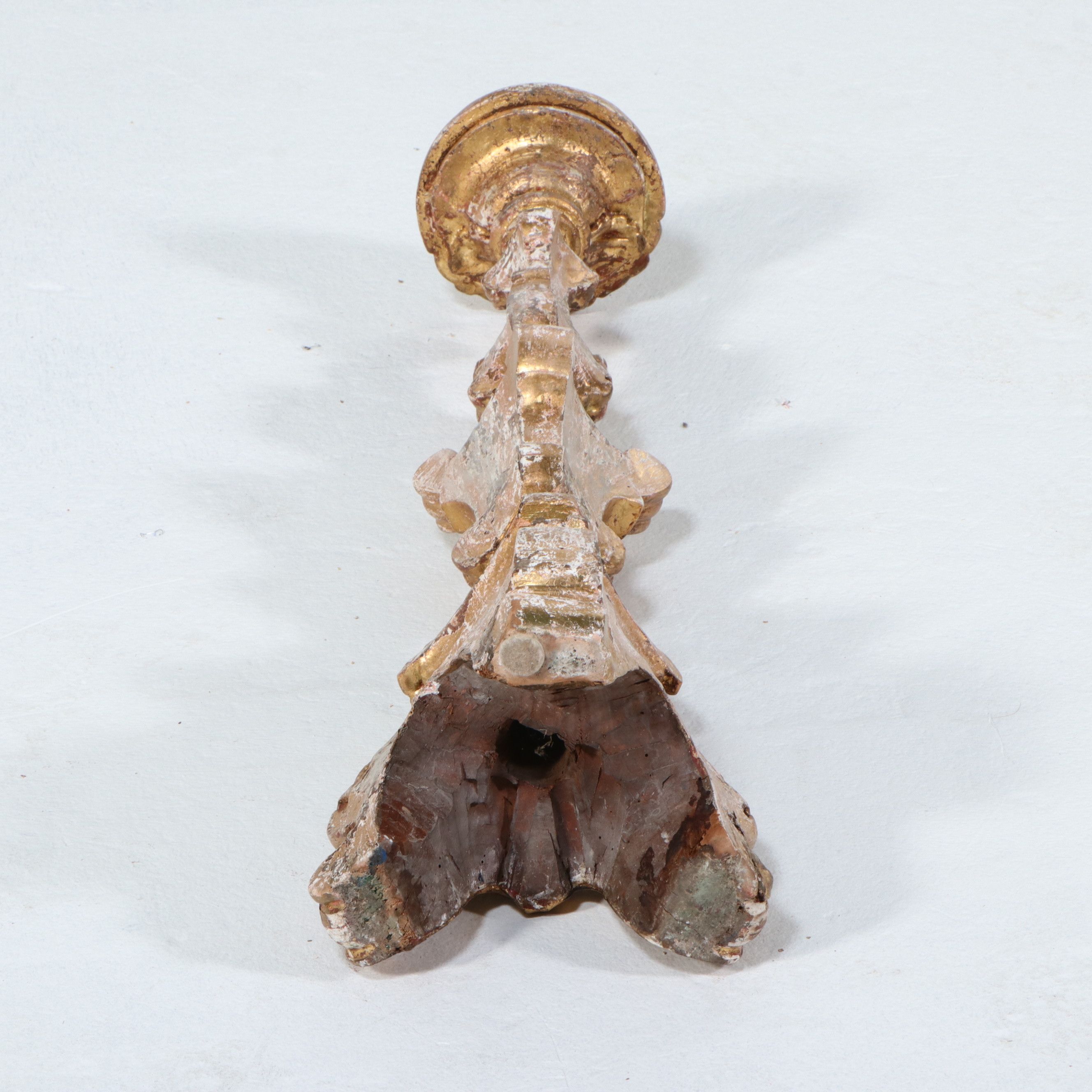 Baroque Style Distressed Giltwood Pillar Candle Holders