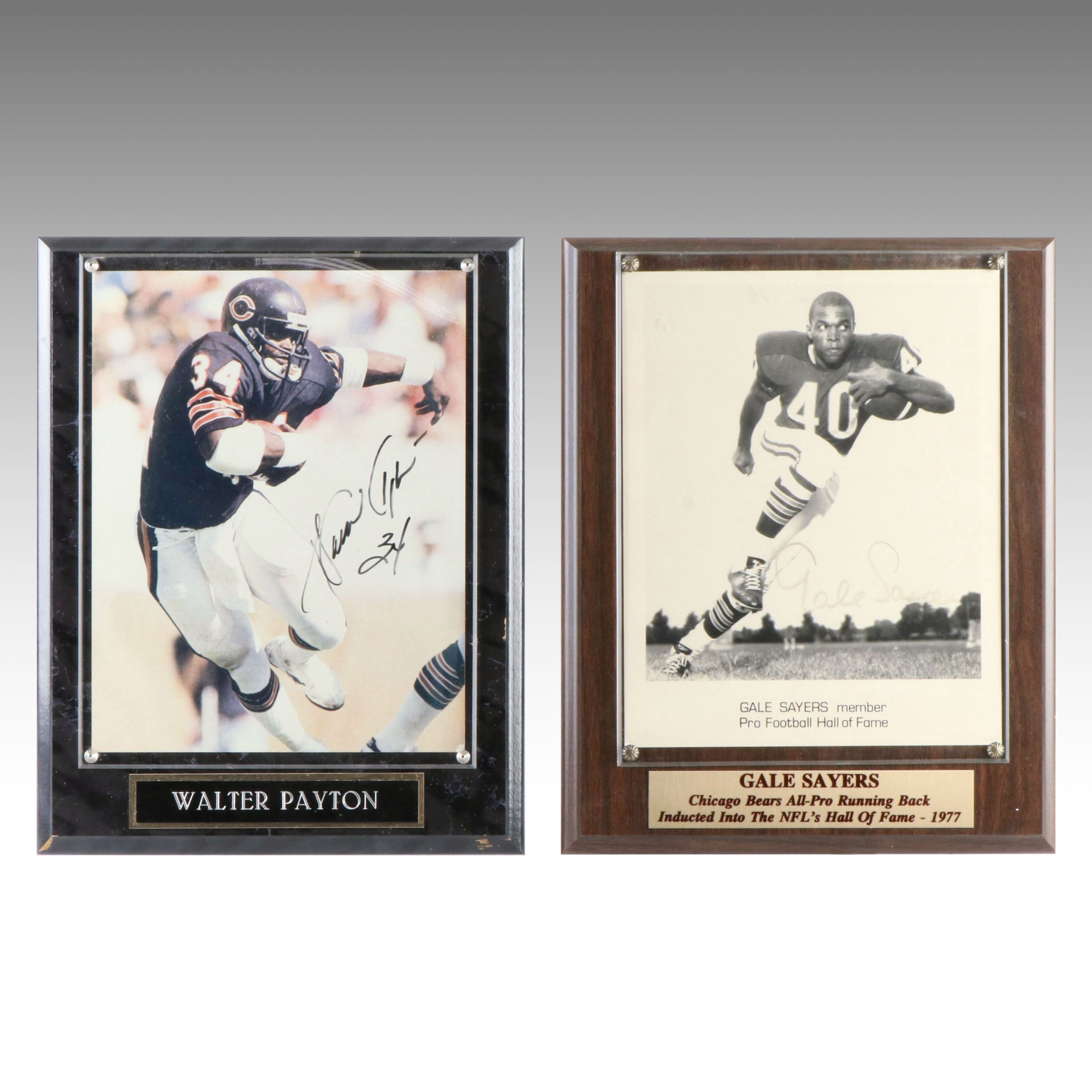 Gale Sayers and Walter Payton Signed Chicago Bears Football Displays