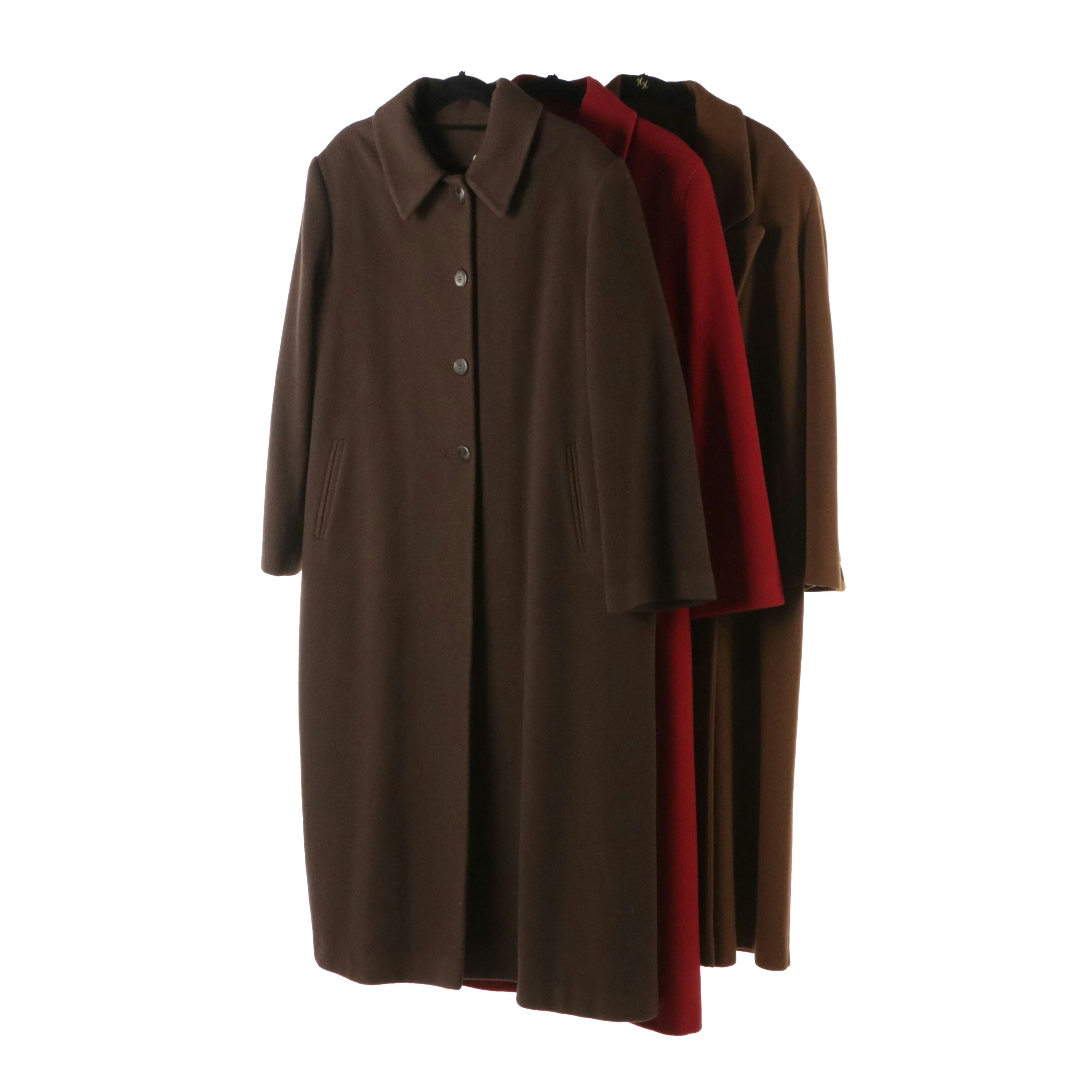 Brown and Red Wool Full-Length Button-Front Coats from Lauren Meren and More