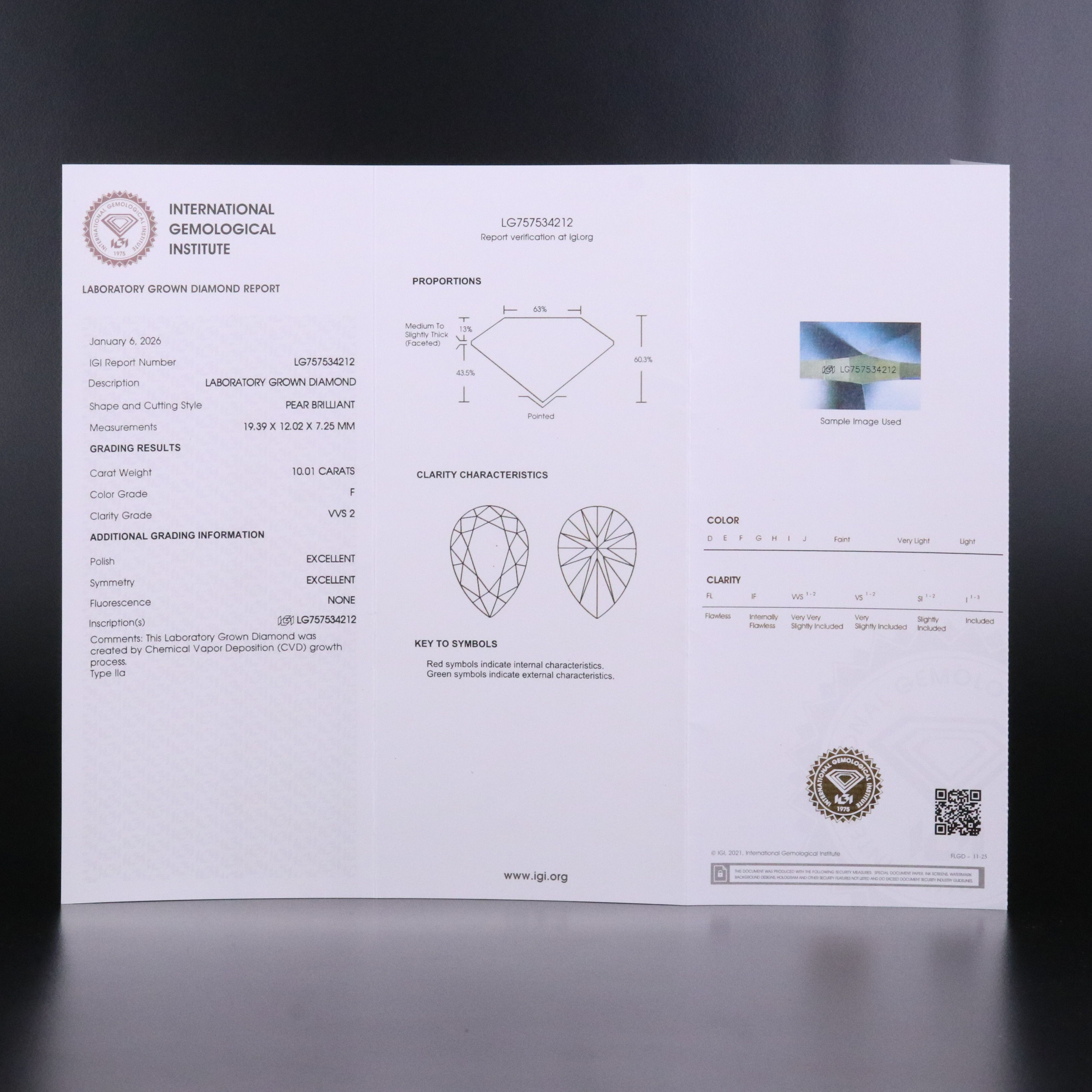 14K 10.01 CT Lab Grown Diamond Pendant Necklace with IGI Report