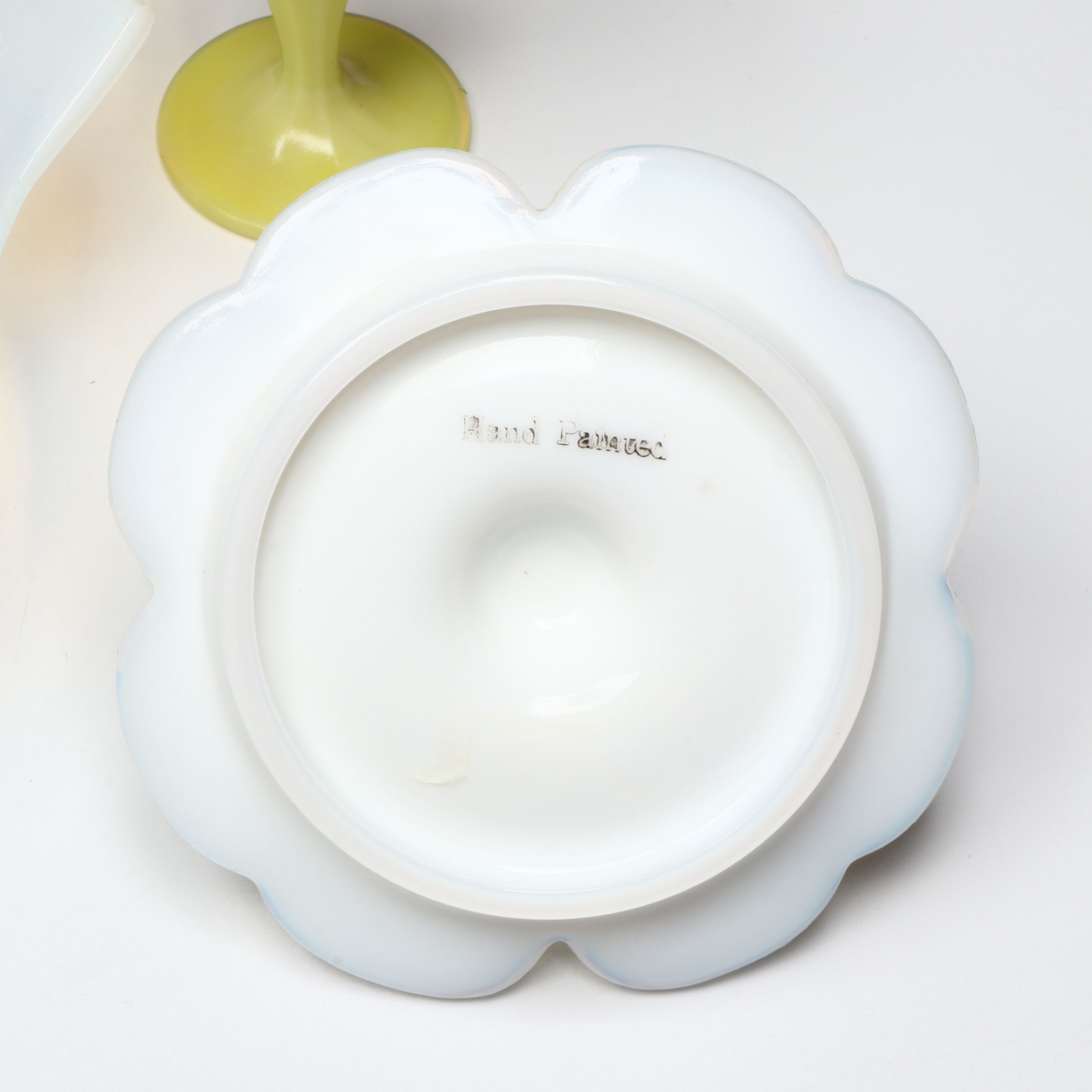 Victorian Style Yellow Glass Lidded Compote with Other Vintage Glass Tableware