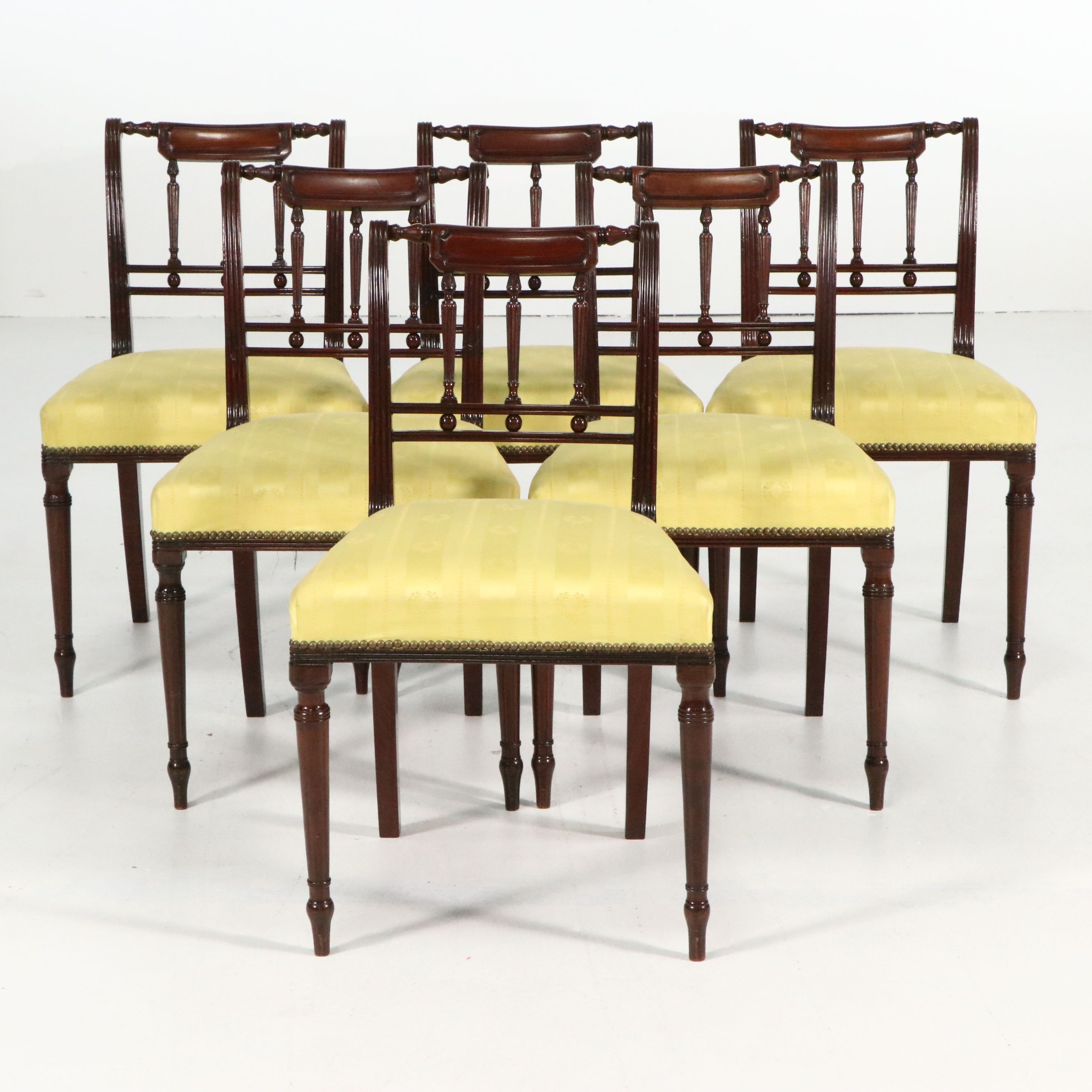 Set of Six Sheraton Style Mahogany Dining Chairs
