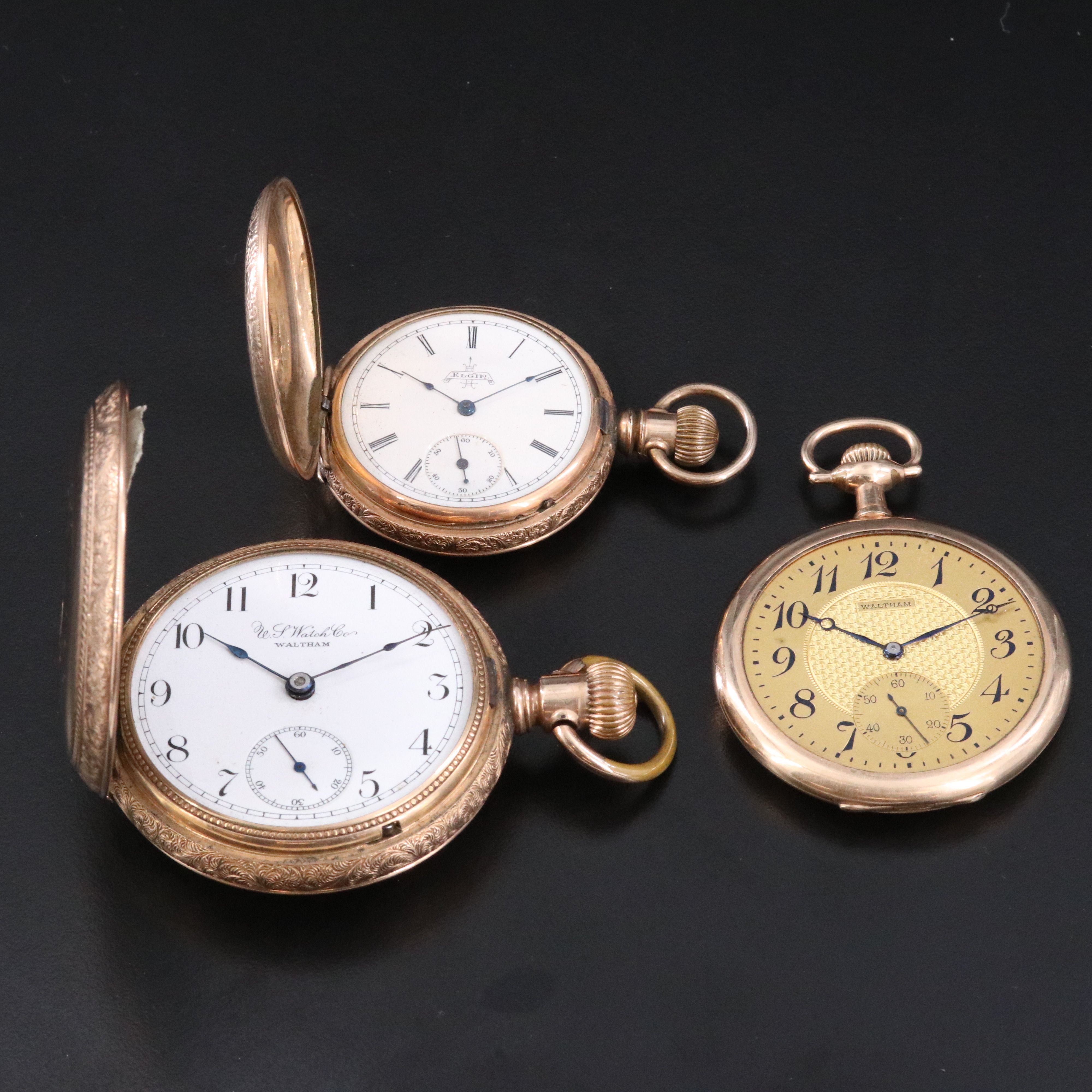 Ornate Gold-Filled Vintage Pocket Watches Featuring Waltham
