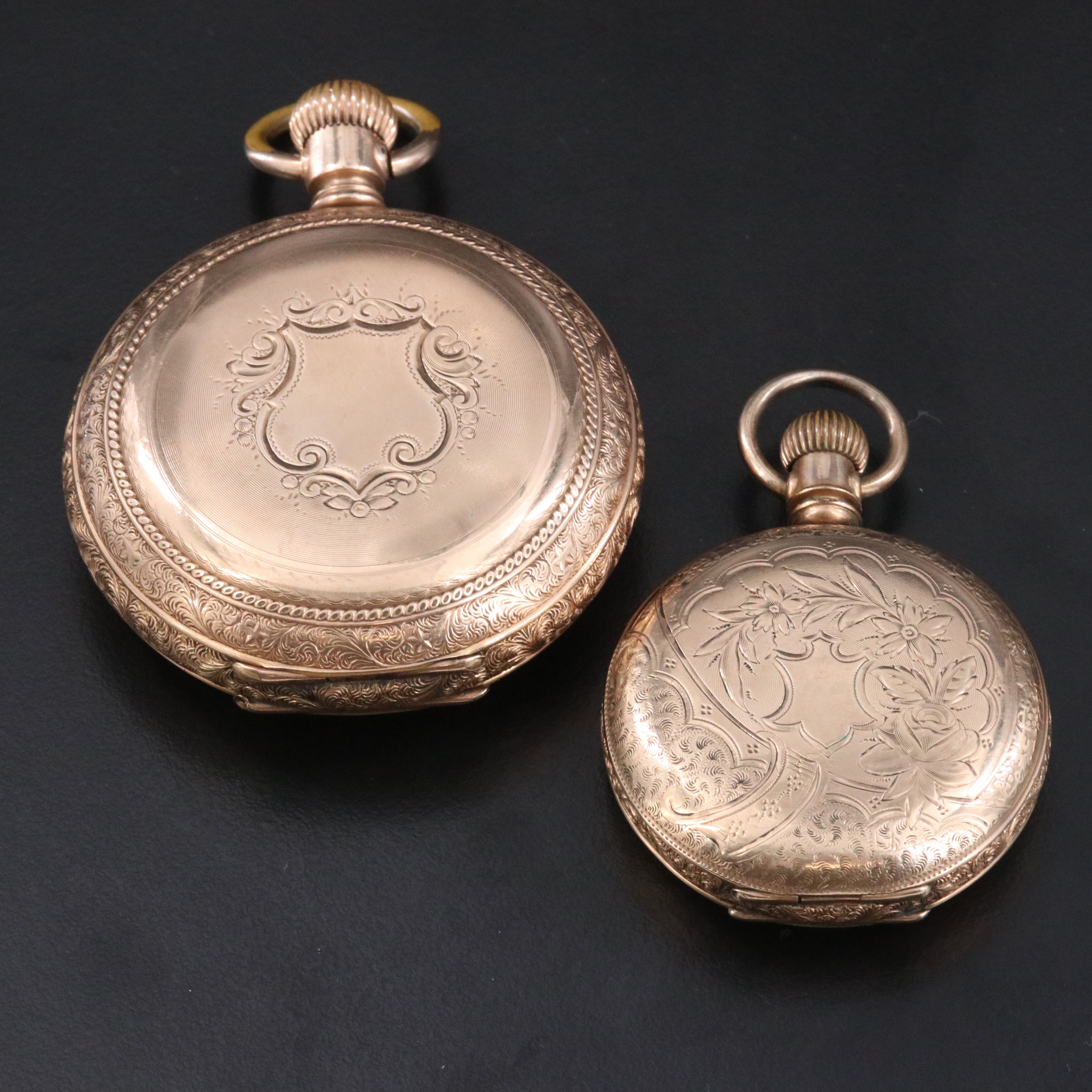 Ornate Gold-Filled Vintage Pocket Watches Featuring Waltham