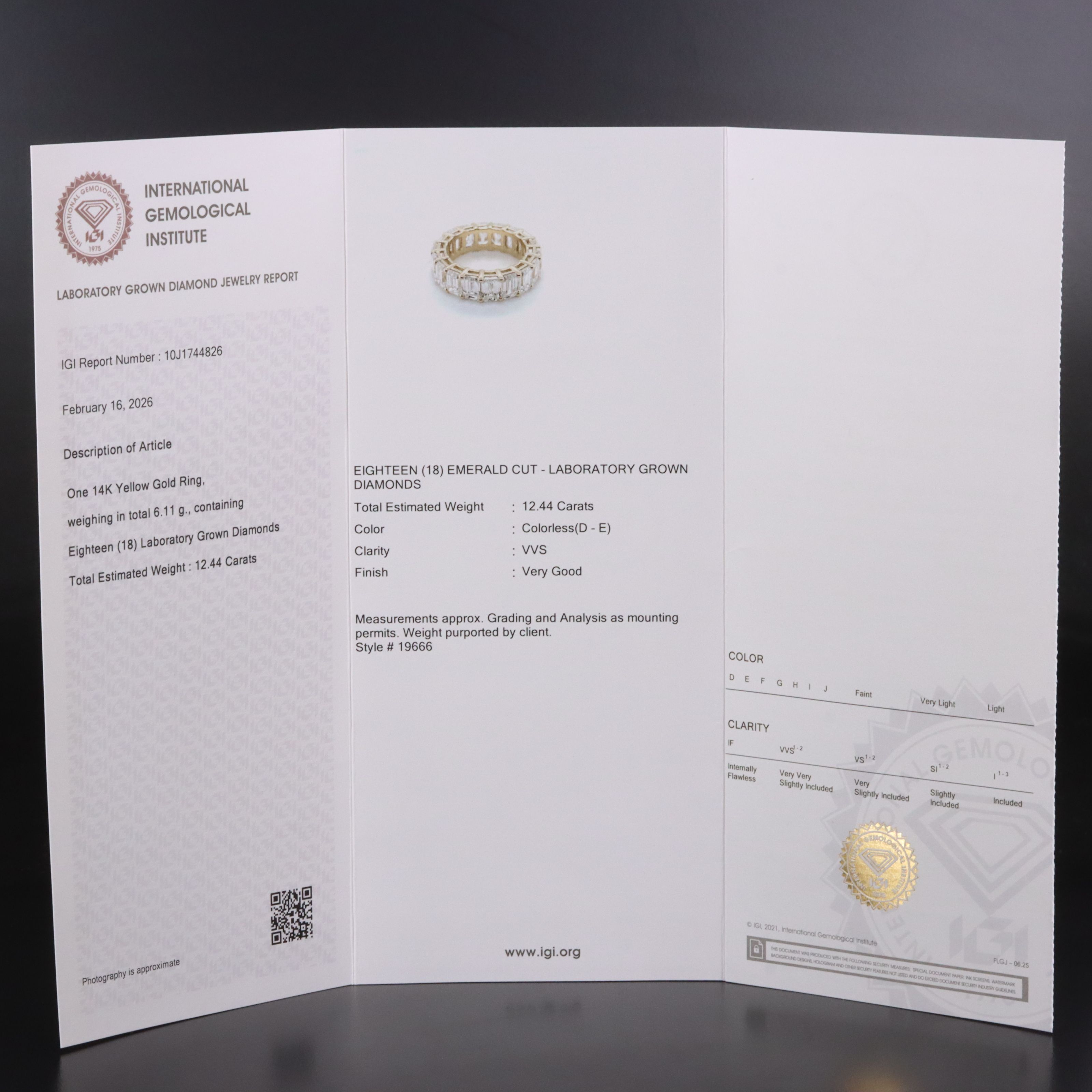 14K 12.44 CTW Lab Grown Diamond Eternity Band with IGI Jewelry Report