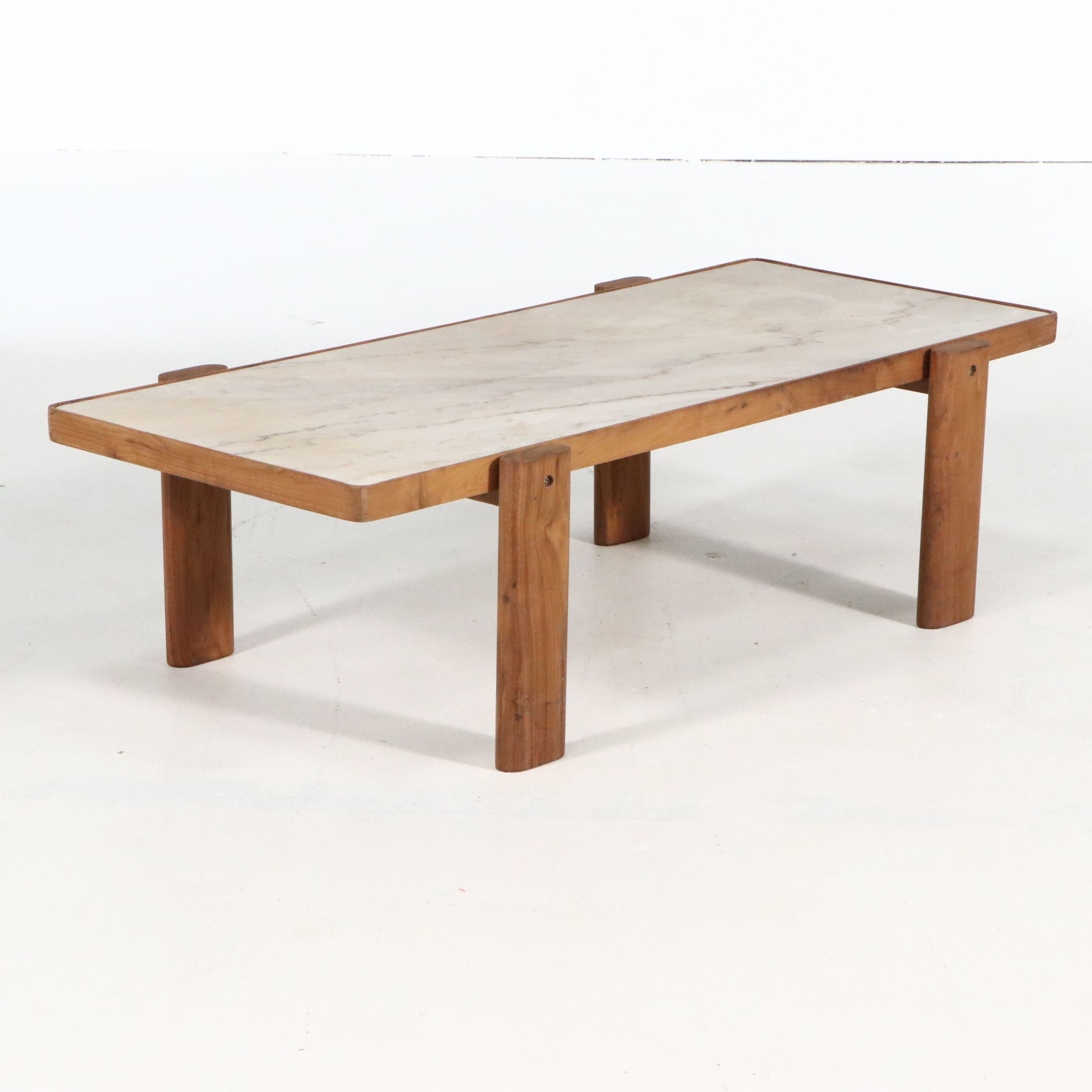 Organic Modernism "Saba" Teak and Marble Coffee Table, 21st Century