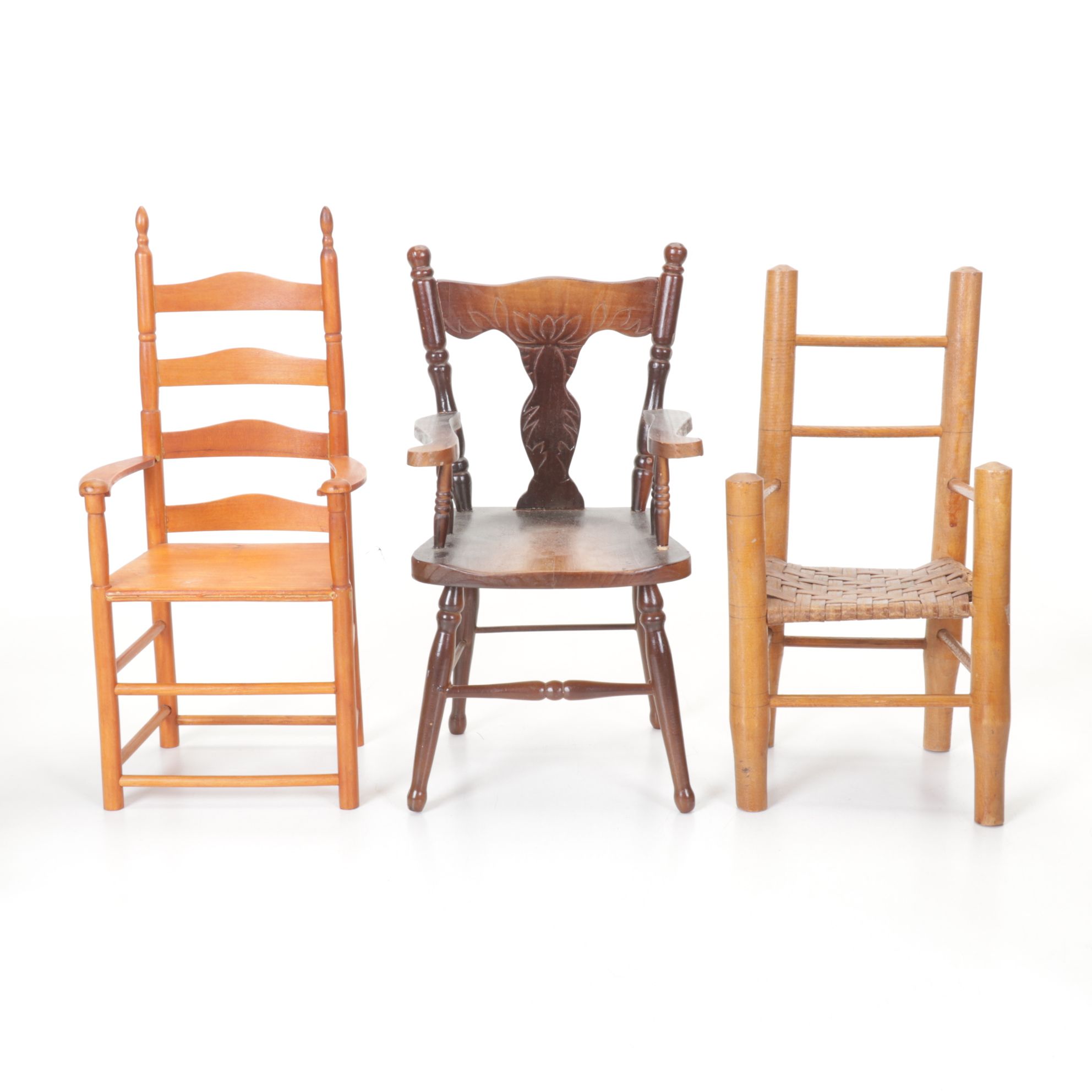 Primitive Style Hand Carved Wooden Doll Chairs in Assorted Sizes