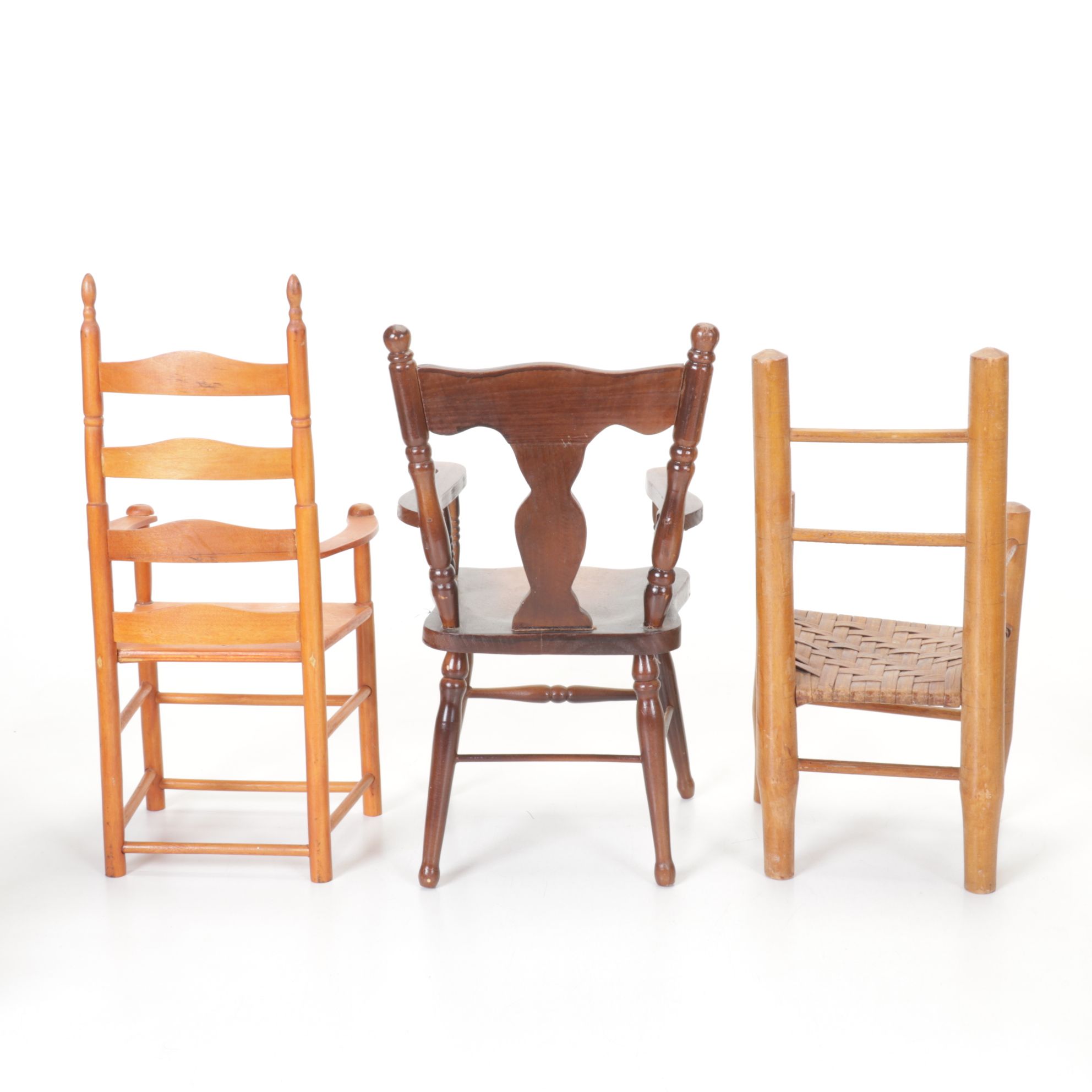 Primitive Style Hand Carved Wooden Doll Chairs in Assorted Sizes