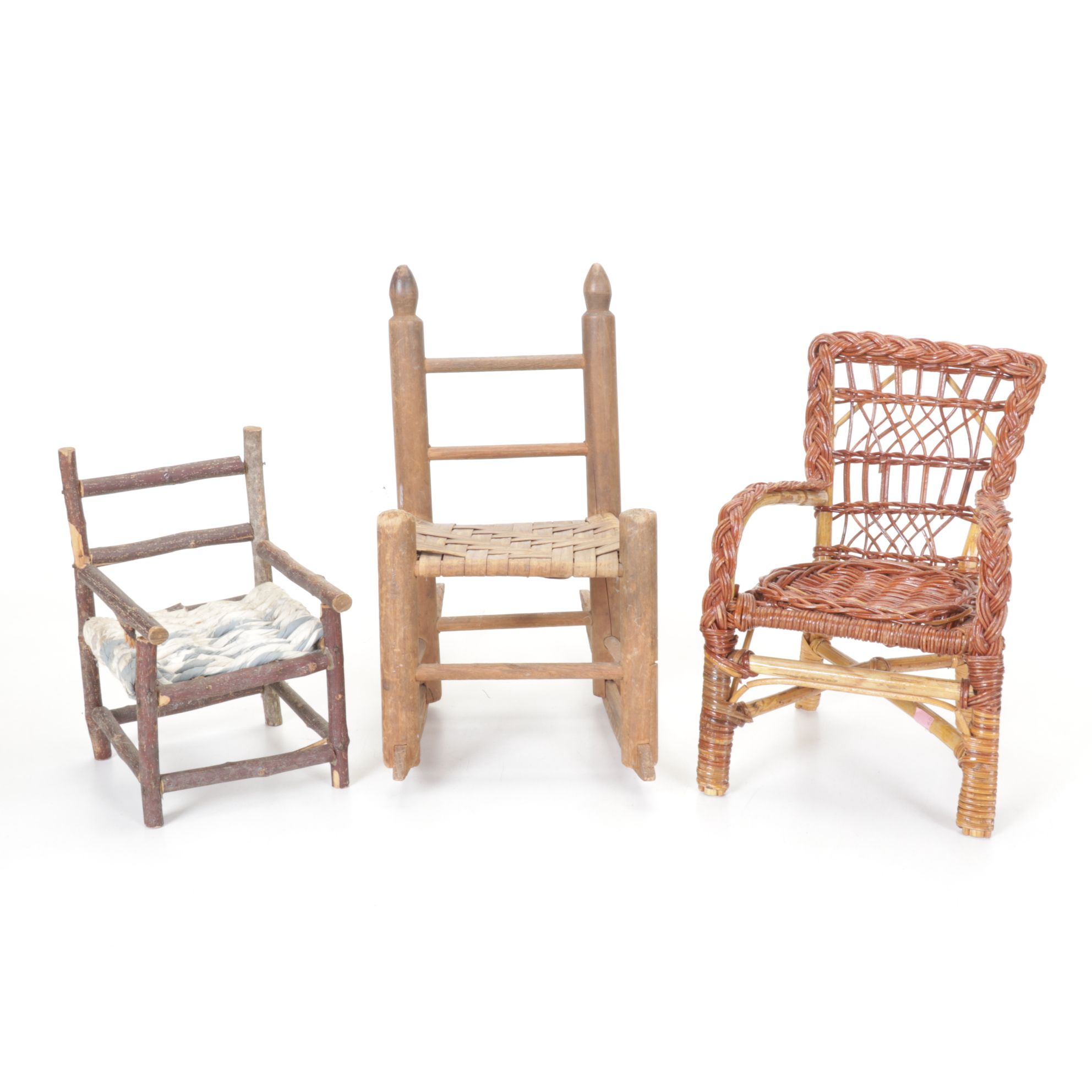 Primitive Style Hand Carved Wooden Doll Chairs in Assorted Sizes