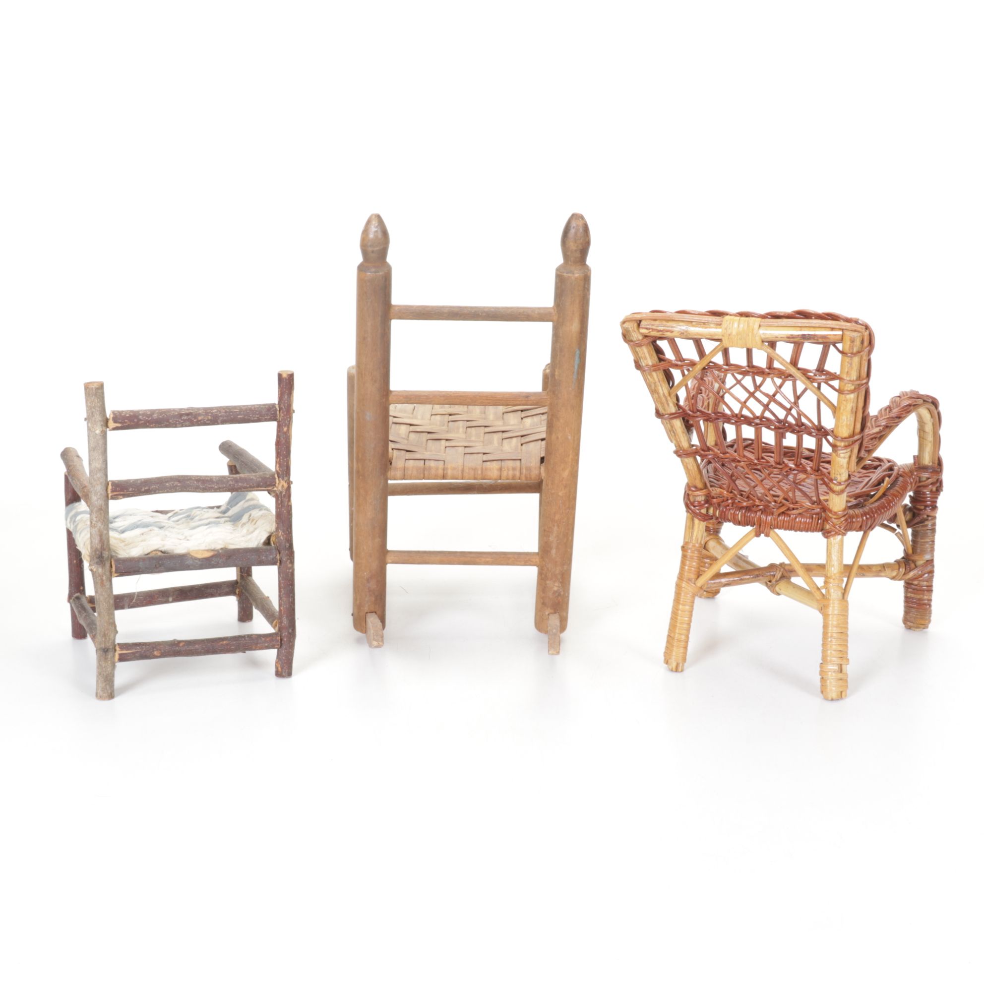 Primitive Style Hand Carved Wooden Doll Chairs in Assorted Sizes