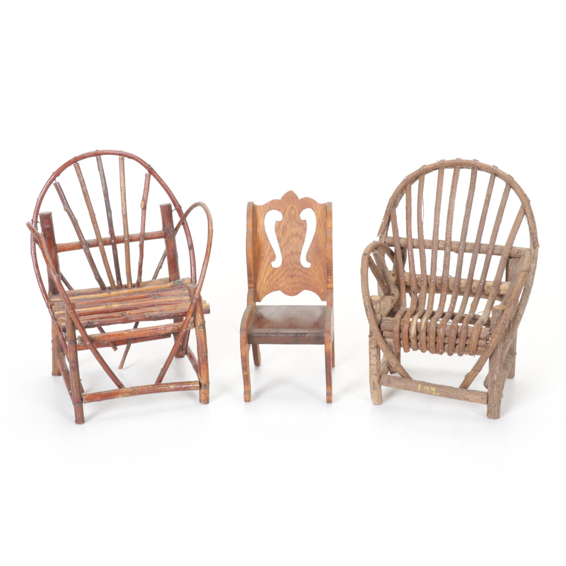 Primitive Style Hand Carved Wooden Doll Chairs in Assorted Sizes