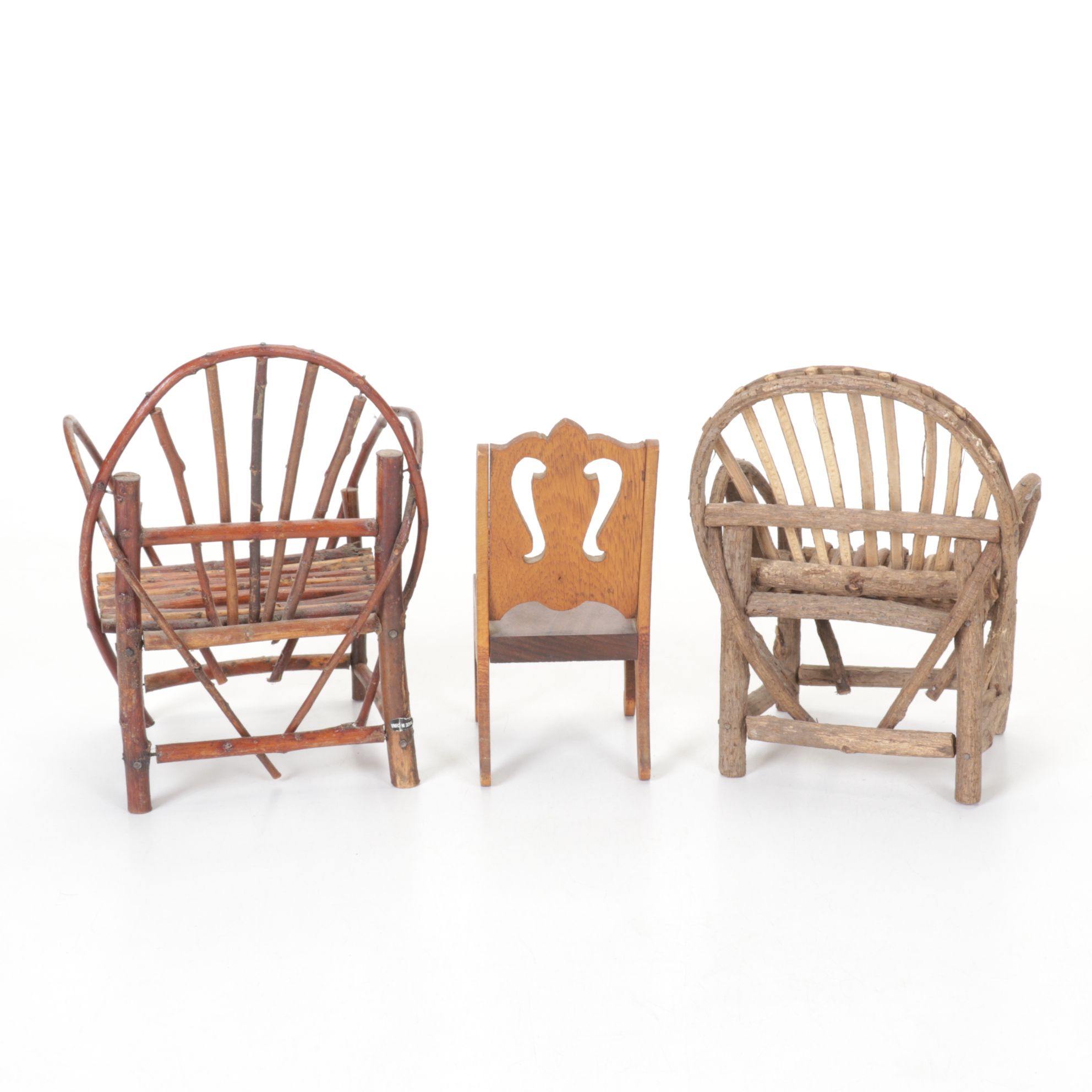 Primitive Style Hand Carved Wooden Doll Chairs in Assorted Sizes