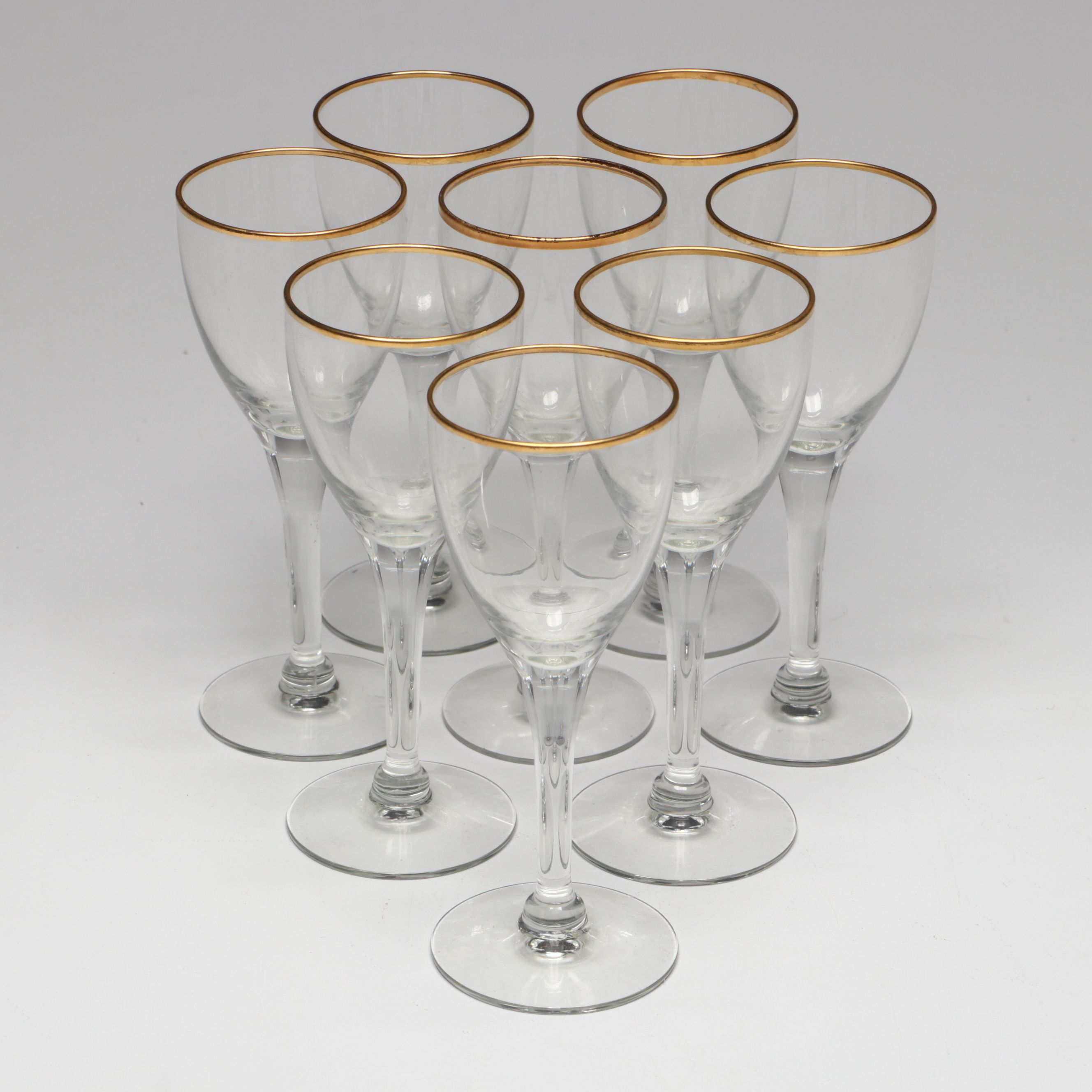 Handkerchief Mosaic Glass Bowl with Gilt Rimmed Glass Cordials