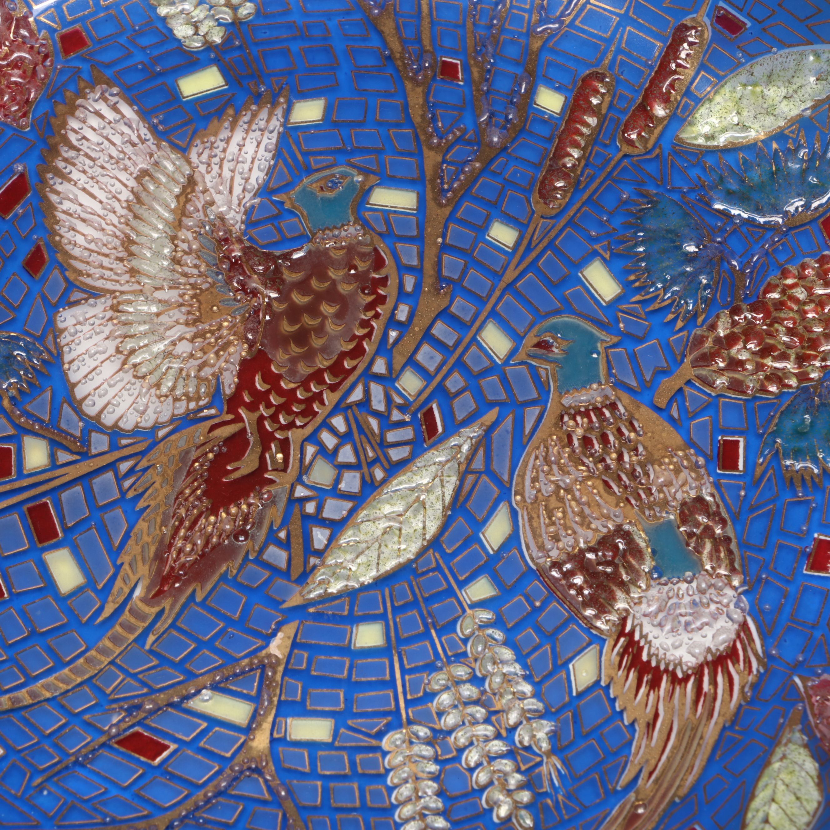 Handkerchief Mosaic Glass Bowl with Gilt Rimmed Glass Cordials