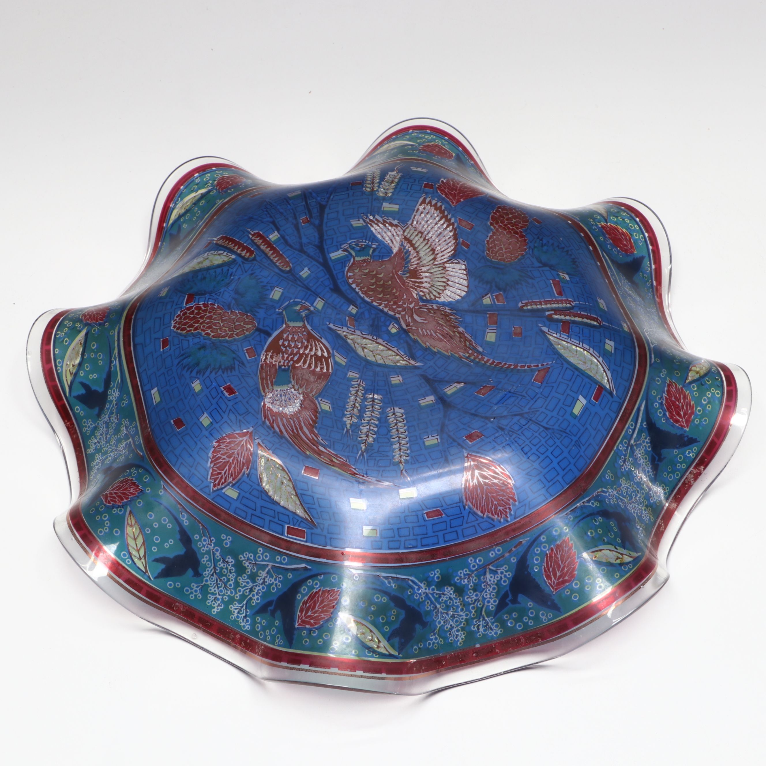 Handkerchief Mosaic Glass Bowl with Gilt Rimmed Glass Cordials