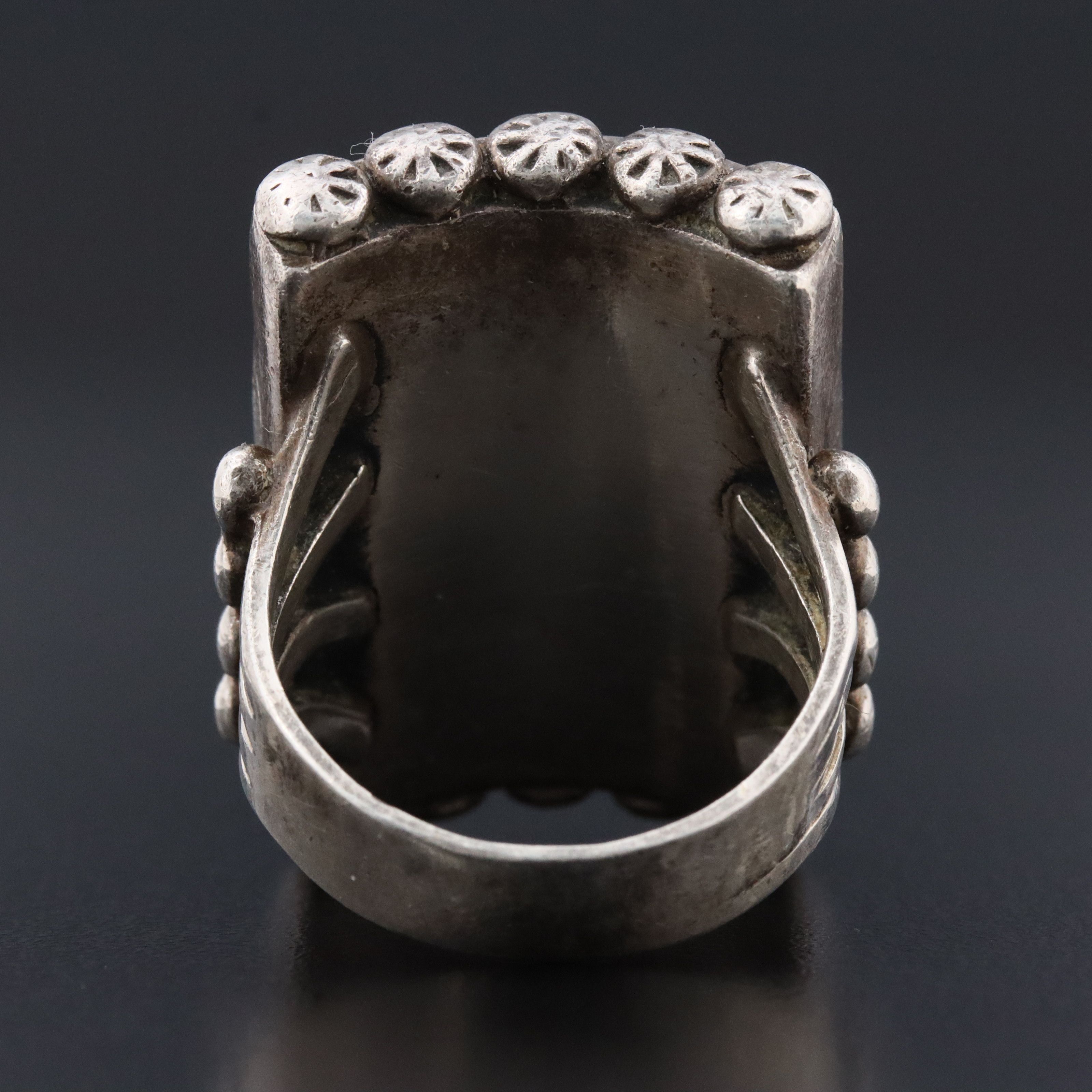 Sterling Abalone and Jet Statement Ring