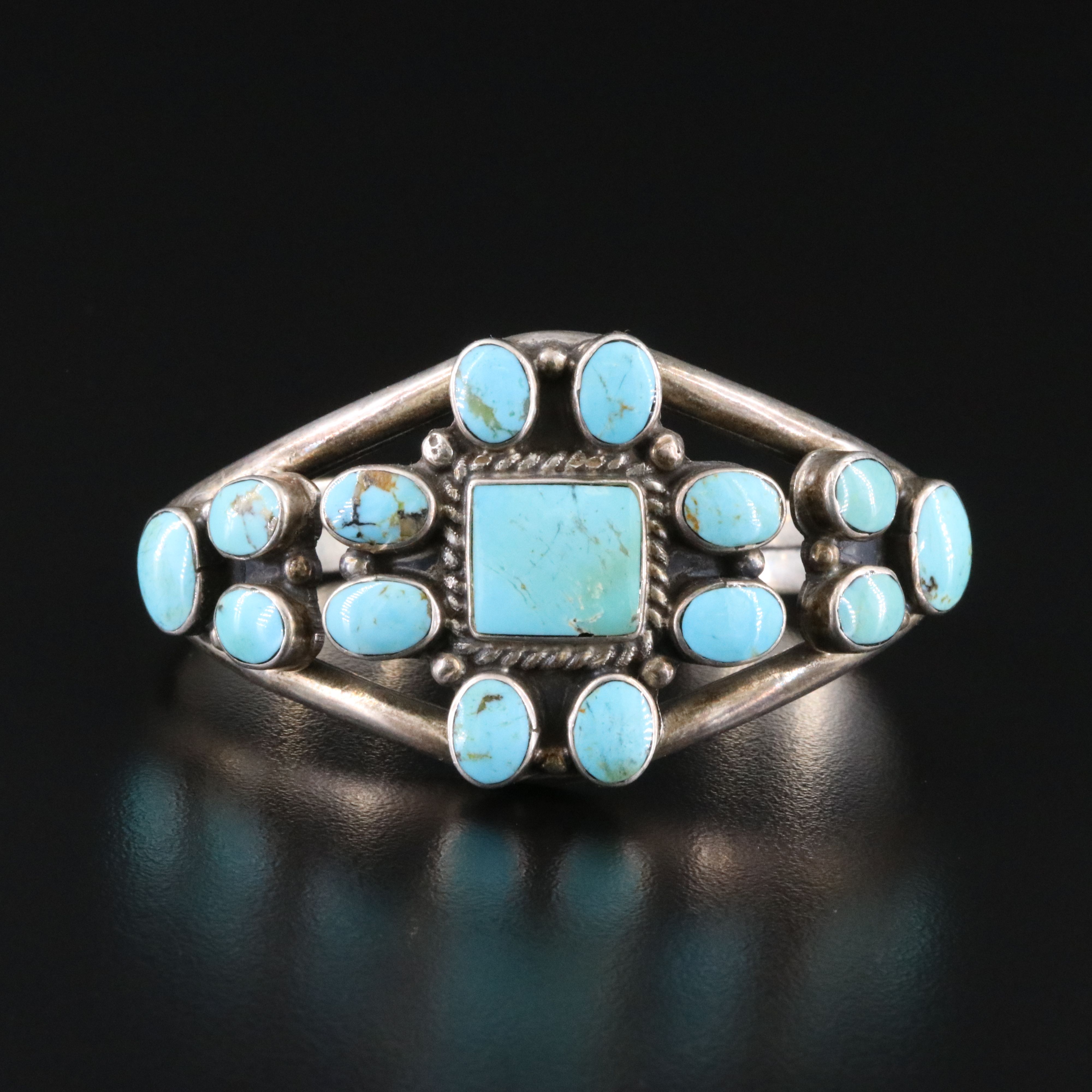 Artist Signed Sterling Turquoise Cuff