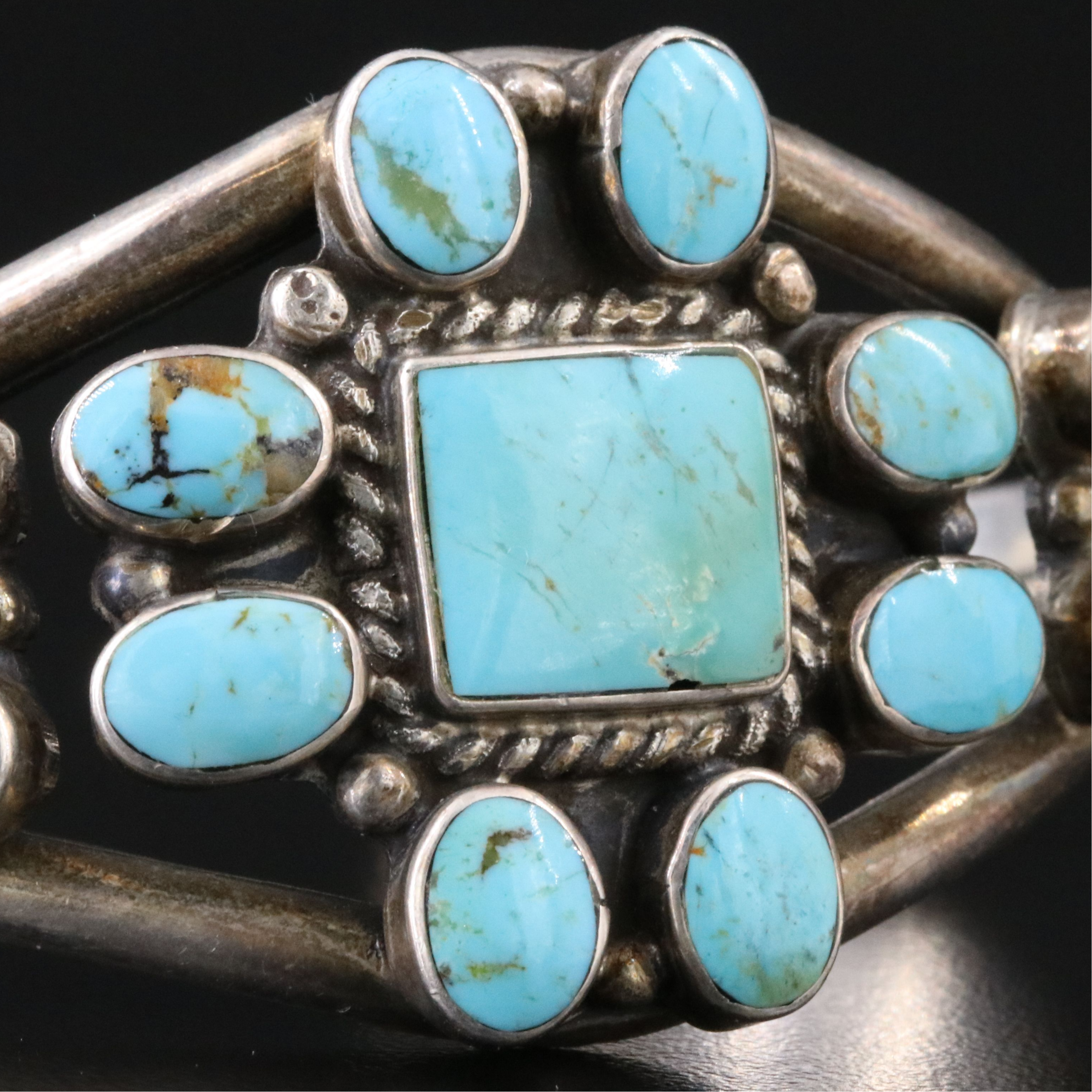 Artist Signed Sterling Turquoise Cuff