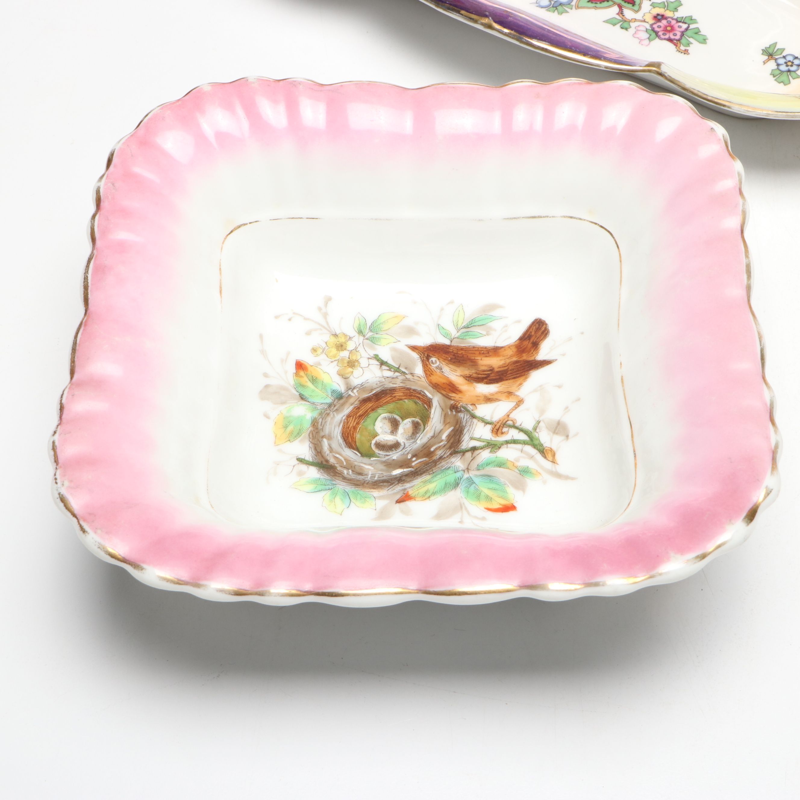 Limoges Basket Dish and Other Hand-Painted Gilt Porcelain Serving Dishes