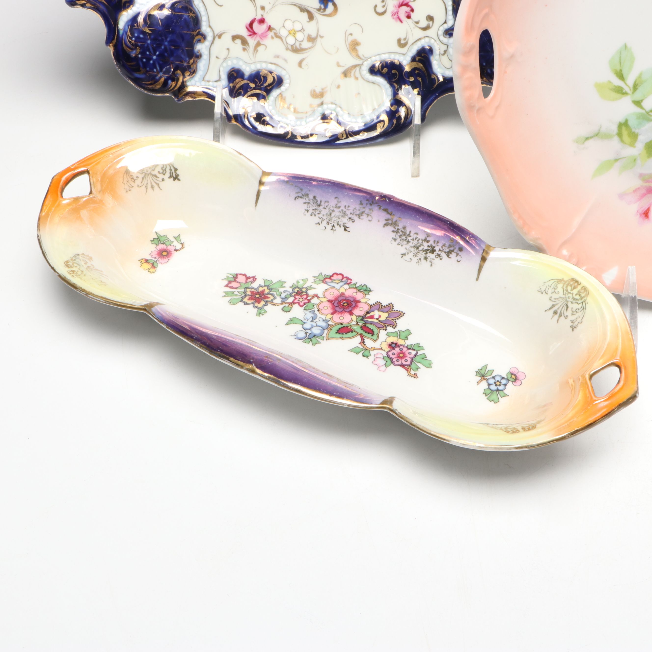 Limoges Basket Dish and Other Hand-Painted Gilt Porcelain Serving Dishes