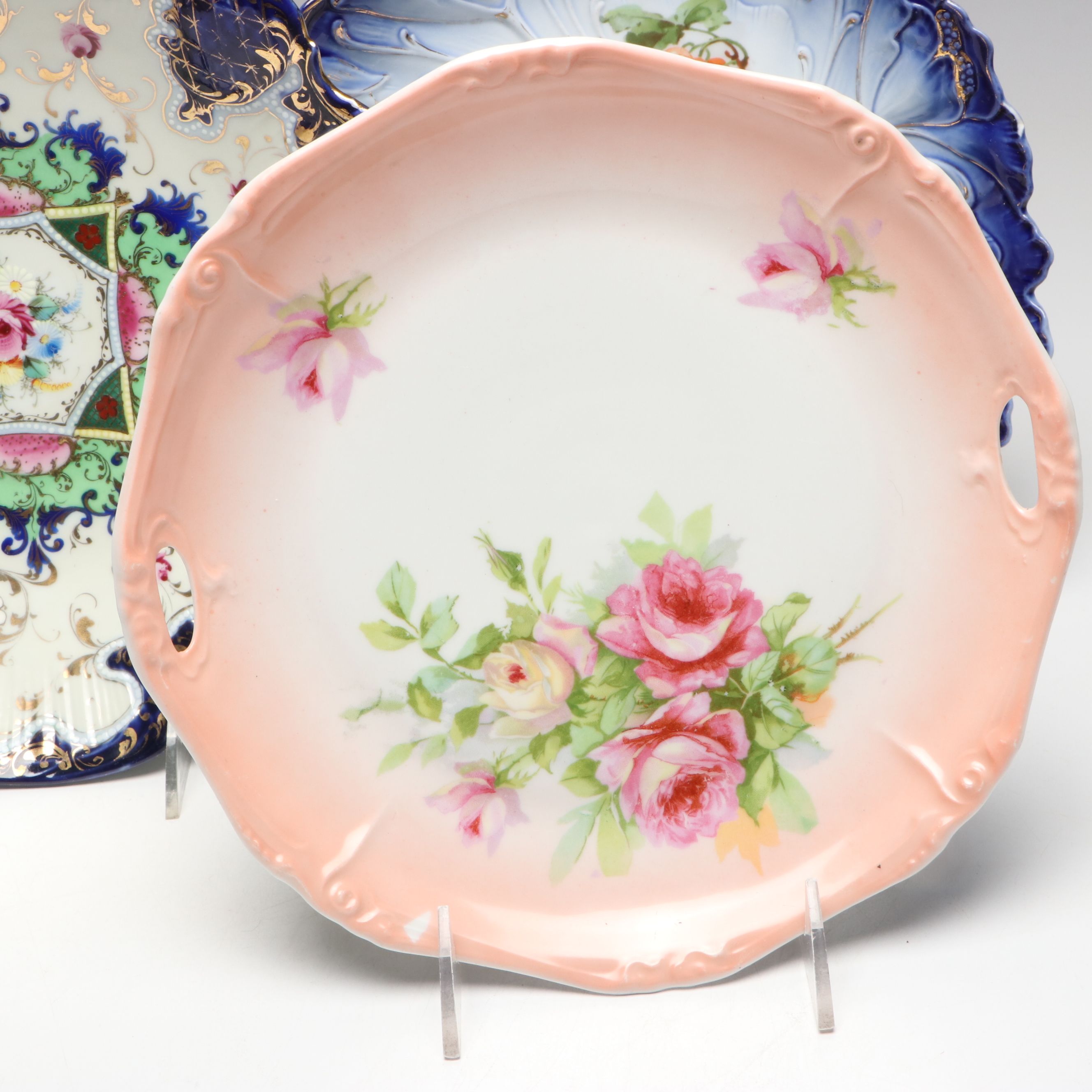 Limoges Basket Dish and Other Hand-Painted Gilt Porcelain Serving Dishes