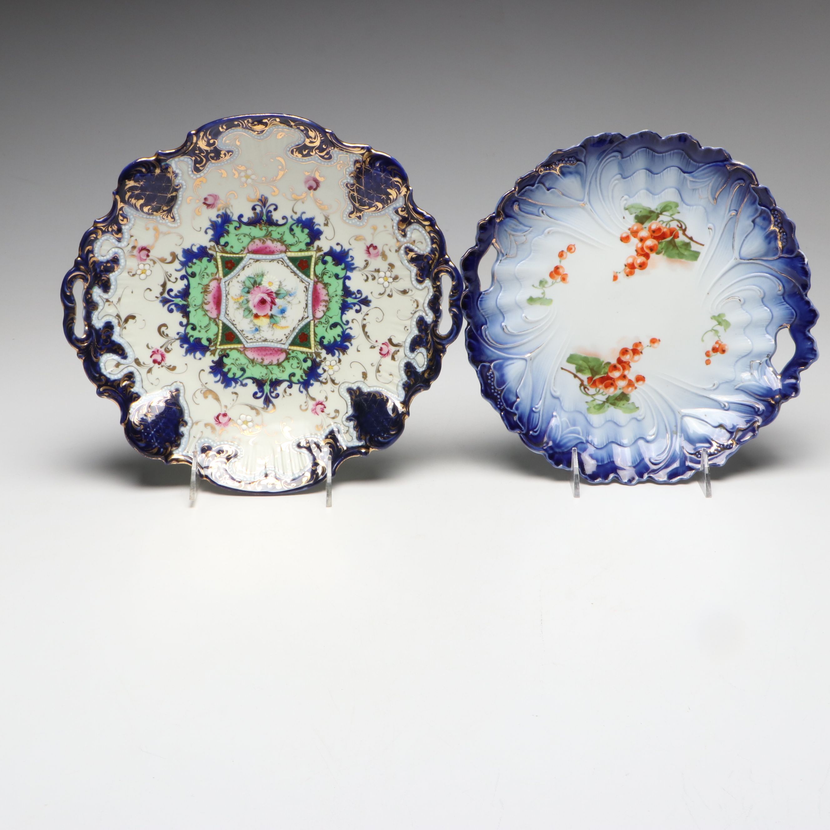 Limoges Basket Dish and Other Hand-Painted Gilt Porcelain Serving Dishes